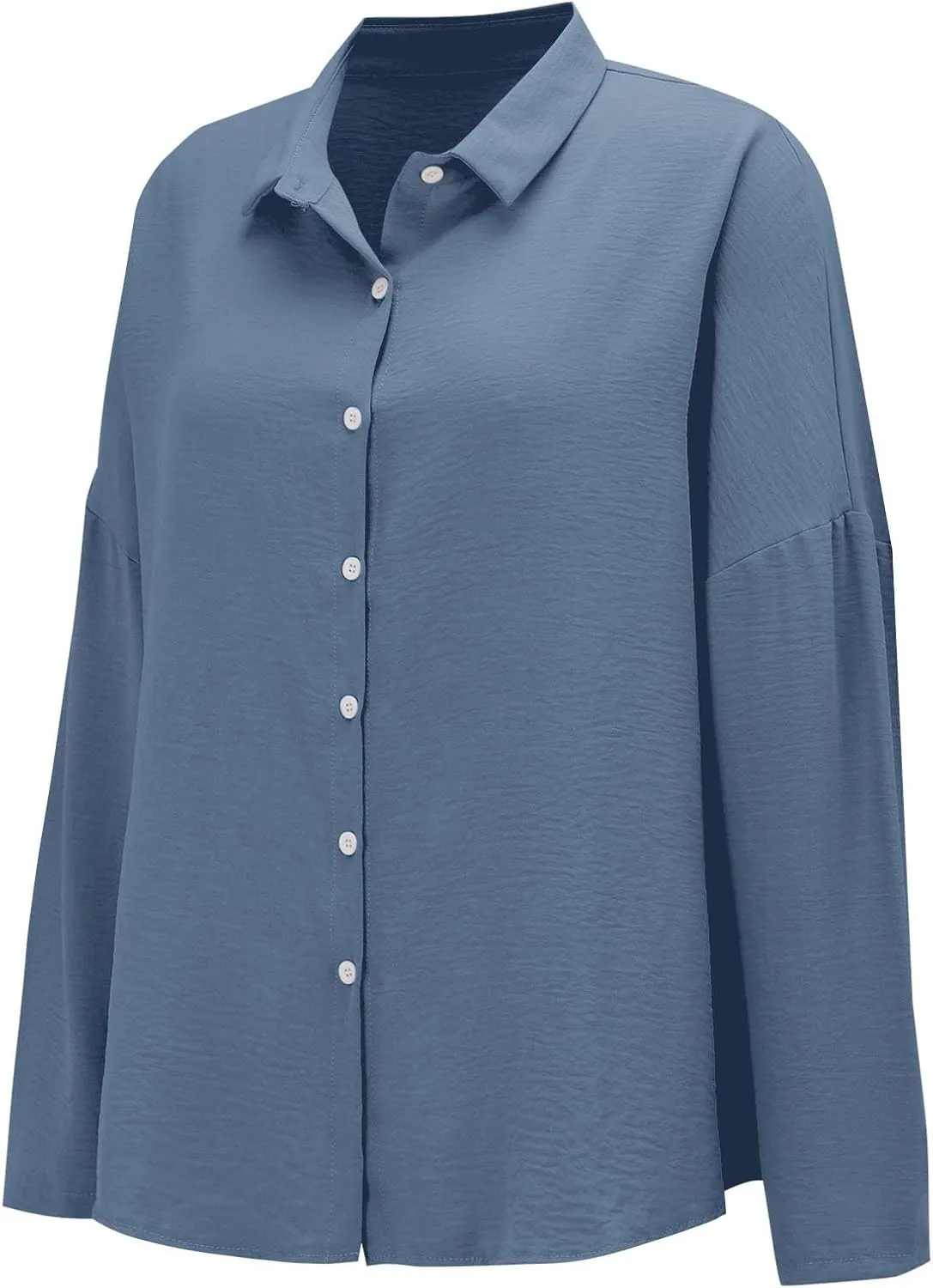 Miyaomn Womens Button Down Dress Shirts Cotton Linen Long Sleeve Collared Blouse Lightweight Slim Fit Solid V Neck Casual Top