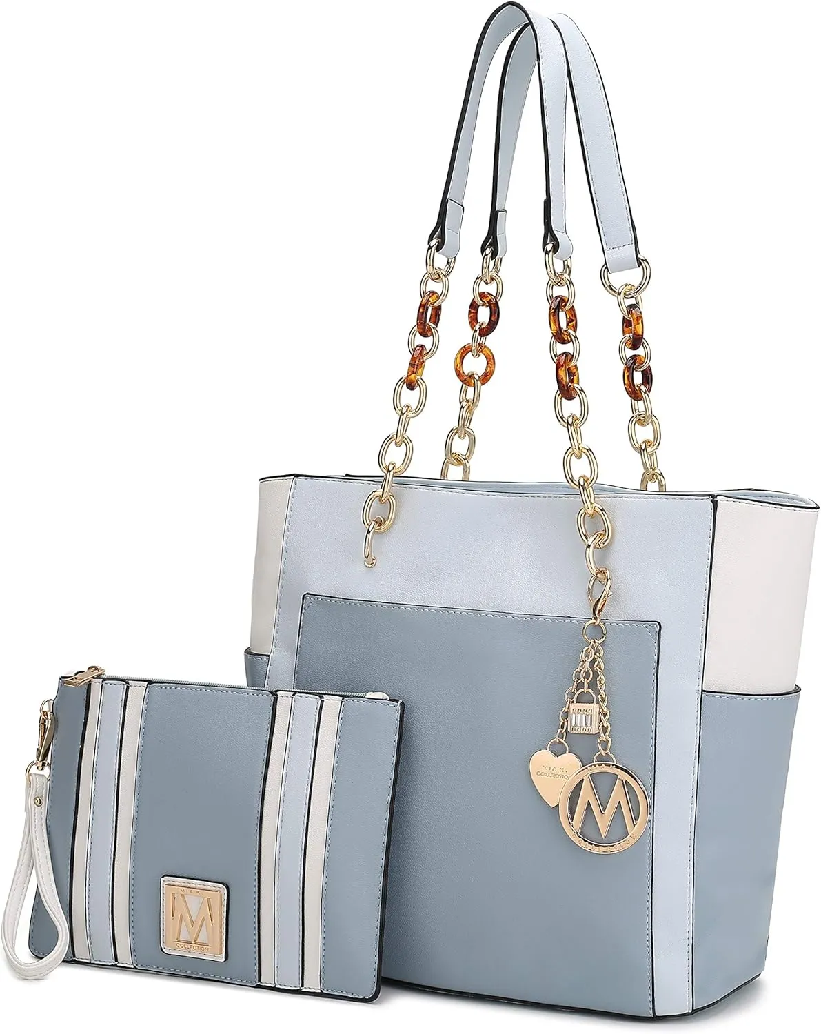 MKF 2-PC Set, Tote Bag for Women & Pouch Purse: PU Leather Handbag Pocketbook, Top-Handle Shoulder Strap