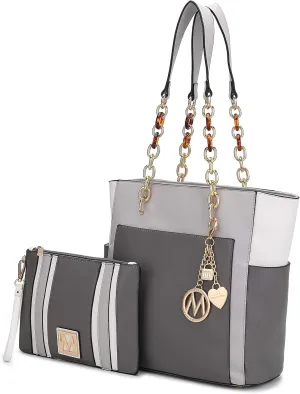 MKF 2-PC Set, Tote Bag for Women & Pouch Purse: PU Leather Handbag Pocketbook, Top-Handle Shoulder Strap