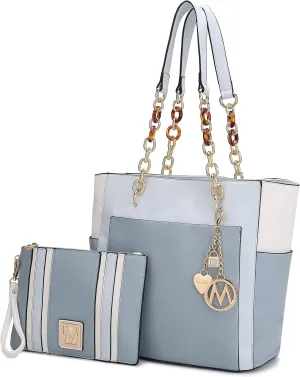 MKF 2-PC Set, Tote Bag for Women & Pouch Purse: PU Leather Handbag Pocketbook, Top-Handle Shoulder Strap