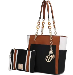 MKF 2-PC Set, Tote Bag for Women & Pouch Purse: PU Leather Handbag Pocketbook, Top-Handle Shoulder Strap