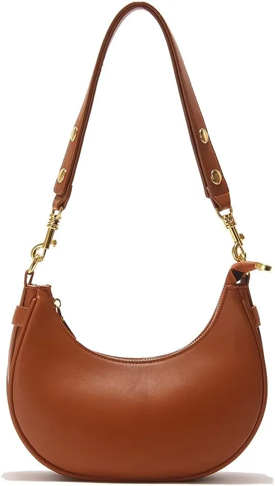 Mn&Sue Women's Leather Shoulder Purses Classic Medium Hobo Tote Bag Moon Crescent Design Ladies Handbag and Purse