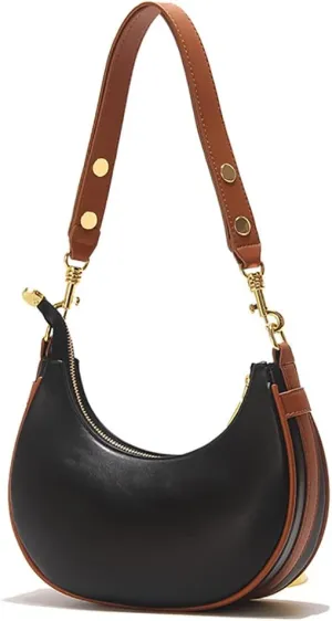Mn&Sue Women's Leather Shoulder Purses Classic Medium Hobo Tote Bag Moon Crescent Design Ladies Handbag and Purse