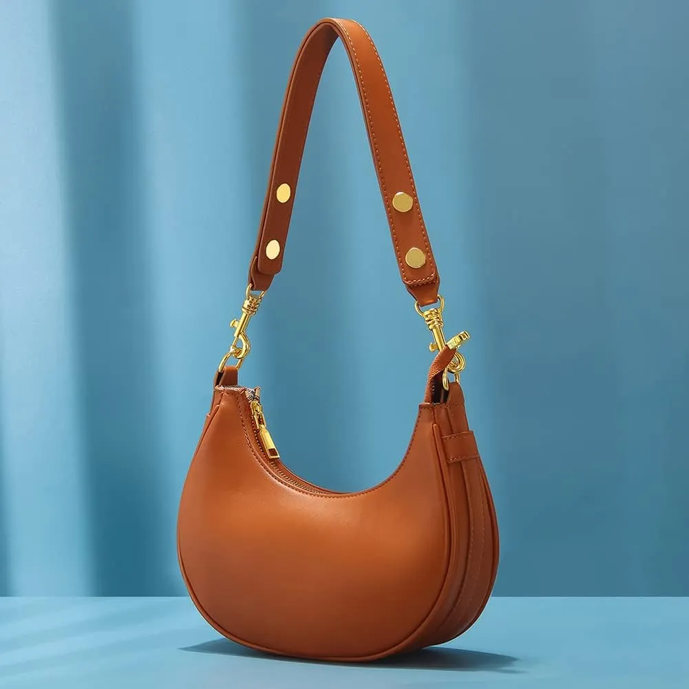 Mn&Sue Women's Leather Shoulder Purses Classic Medium Hobo Tote Bag Moon Crescent Design Ladies Handbag and Purse