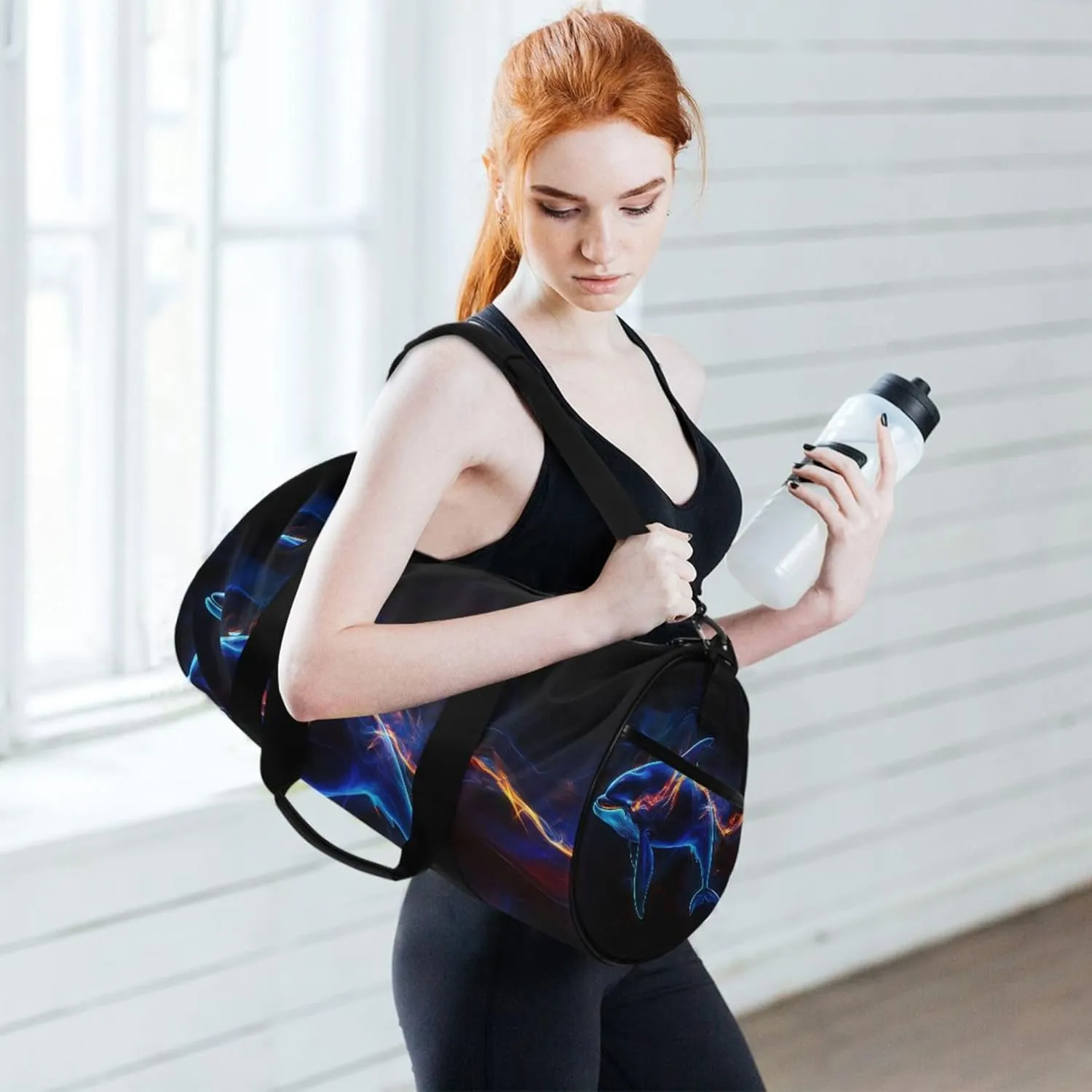 MNSRUU Sports Duffel Bags, Dolphin Athletic Gym Bag Overnight Workout Travel Tote Luggage for Men Women Yoga