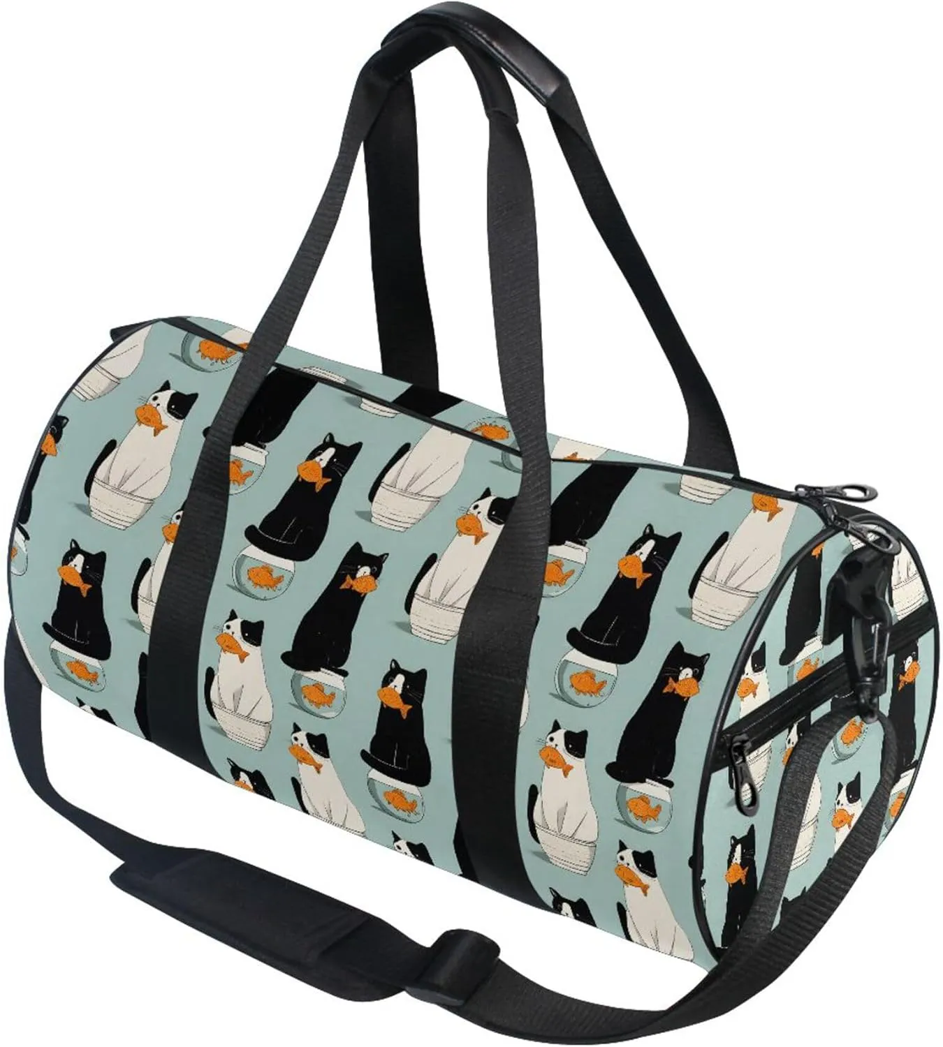 MNSRUU Sports Duffel Bags, Fish Cat Athletic Gym Bag Overnight Workout Travel Tote Luggage for Men Women Yoga