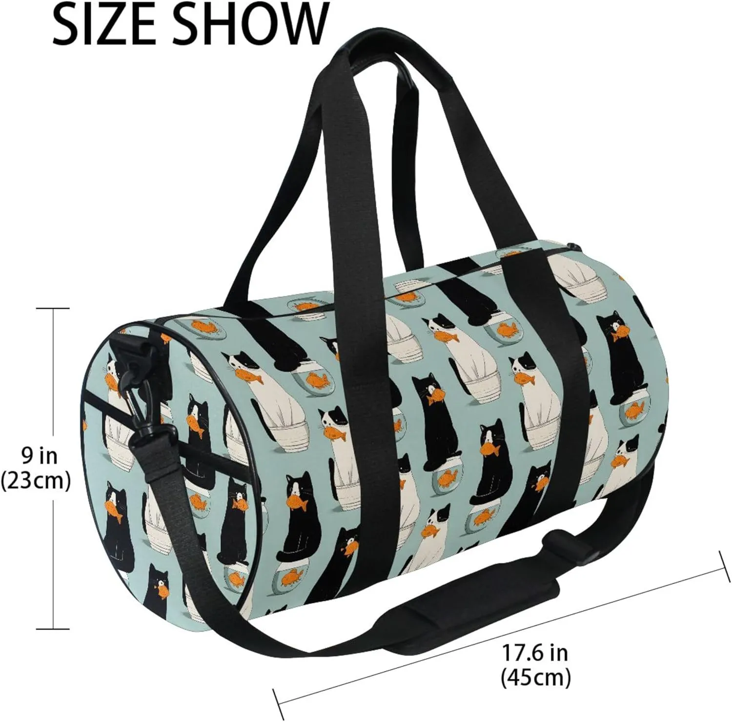 MNSRUU Sports Duffel Bags, Fish Cat Athletic Gym Bag Overnight Workout Travel Tote Luggage for Men Women Yoga