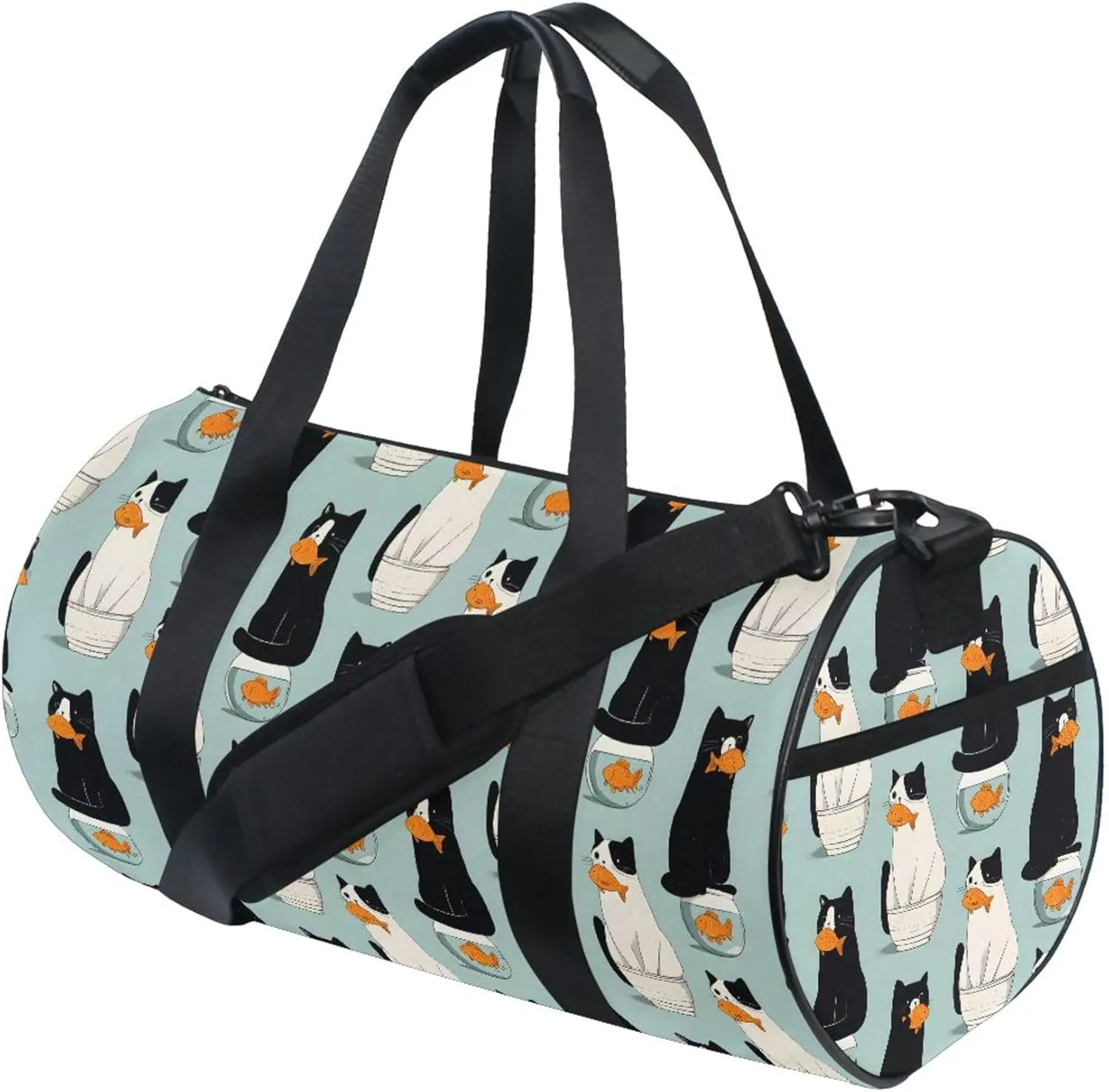 MNSRUU Sports Duffel Bags, Fish Cat Athletic Gym Bag Overnight Workout Travel Tote Luggage for Men Women Yoga