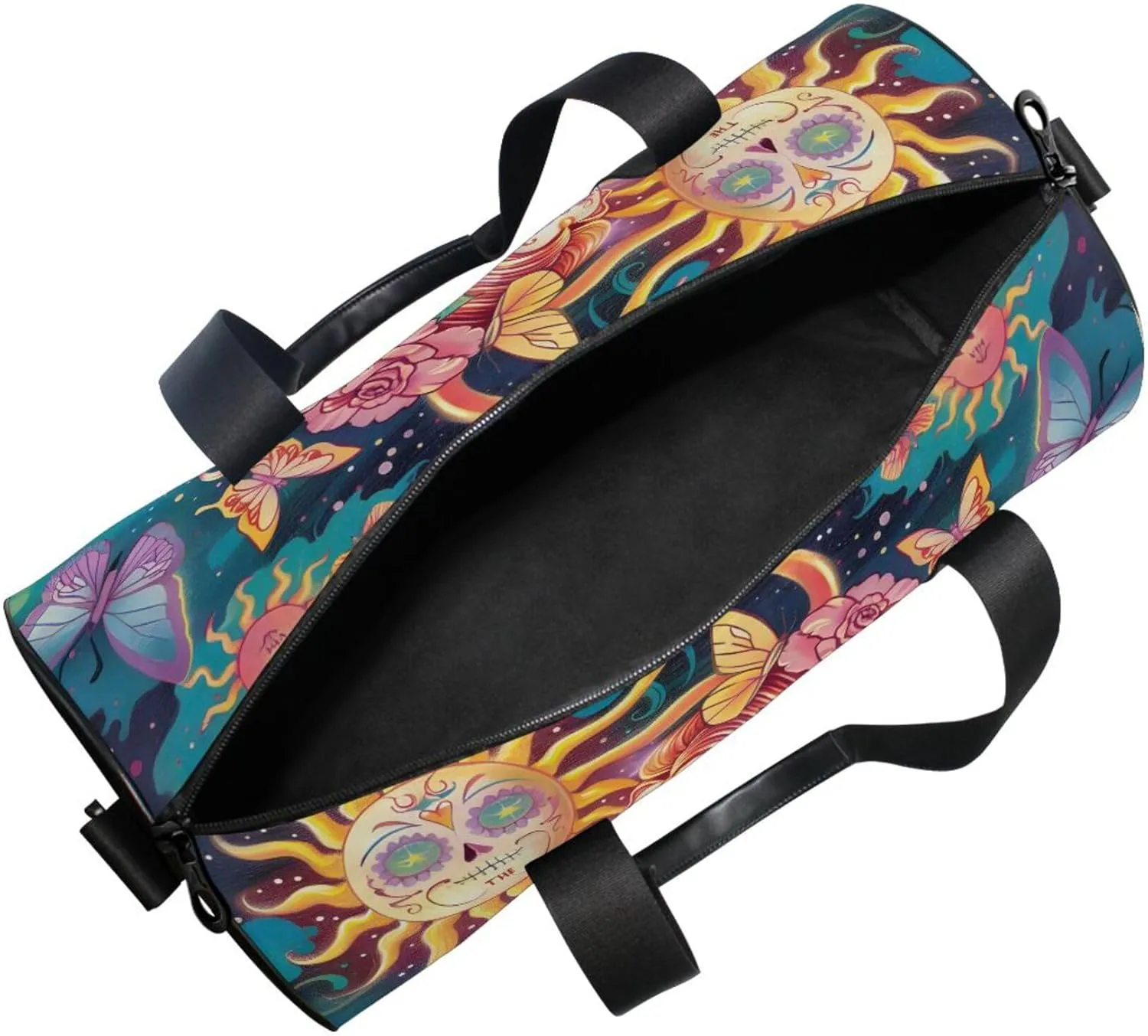 MNSRUU Sports Duffel Bags, Skeleton Woman with Flowers Athletic Gym Bag Overnight Workout Travel Tote Luggage for Men Women Yoga