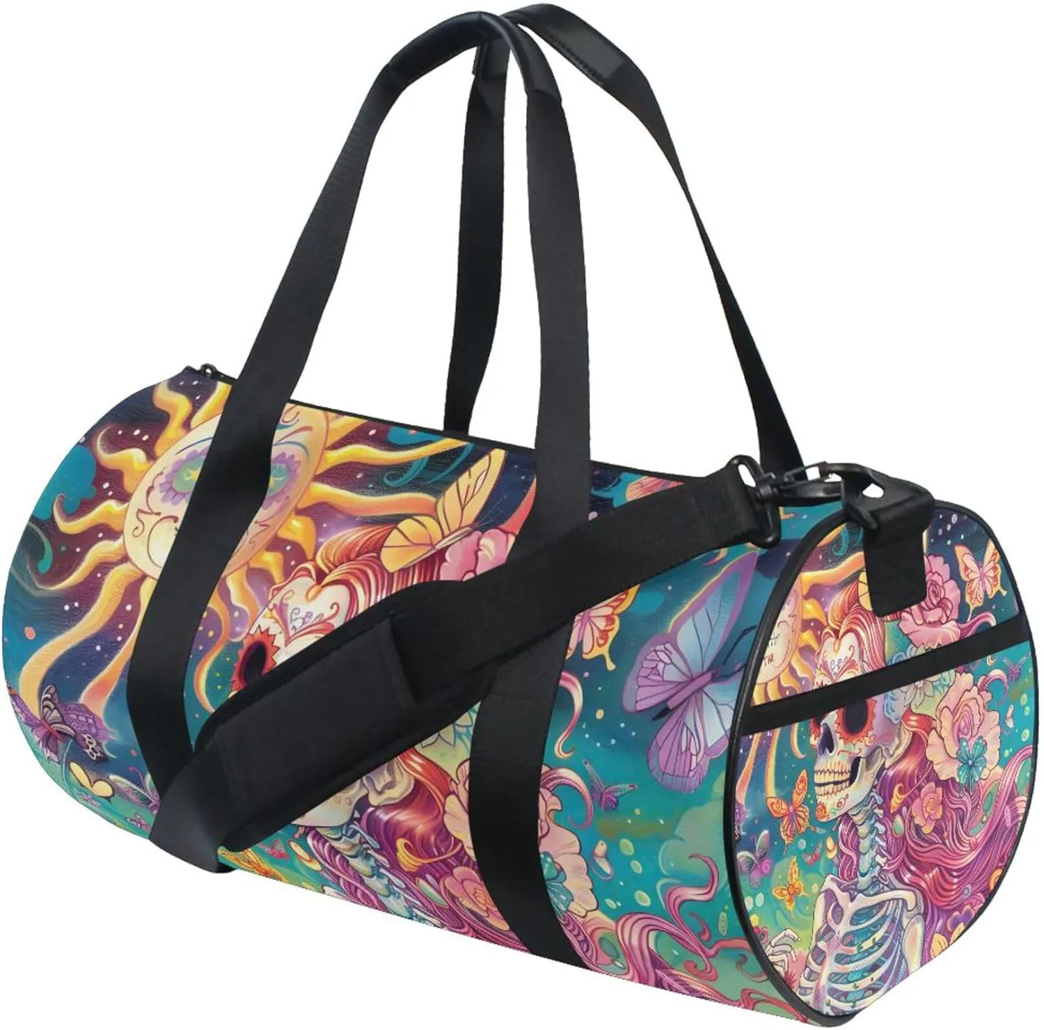 MNSRUU Sports Duffel Bags, Skeleton Woman with Flowers Athletic Gym Bag Overnight Workout Travel Tote Luggage for Men Women Yoga