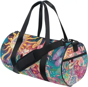 MNSRUU Sports Duffel Bags, Skeleton Woman with Flowers Athletic Gym Bag Overnight Workout Travel Tote Luggage for Men Women Yoga