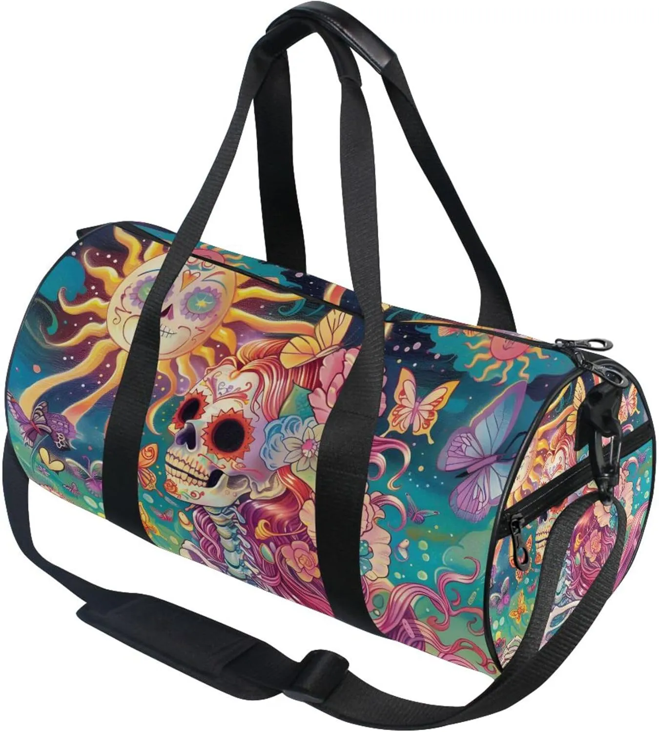MNSRUU Sports Duffel Bags, Skeleton Woman with Flowers Athletic Gym Bag Overnight Workout Travel Tote Luggage for Men Women Yoga
