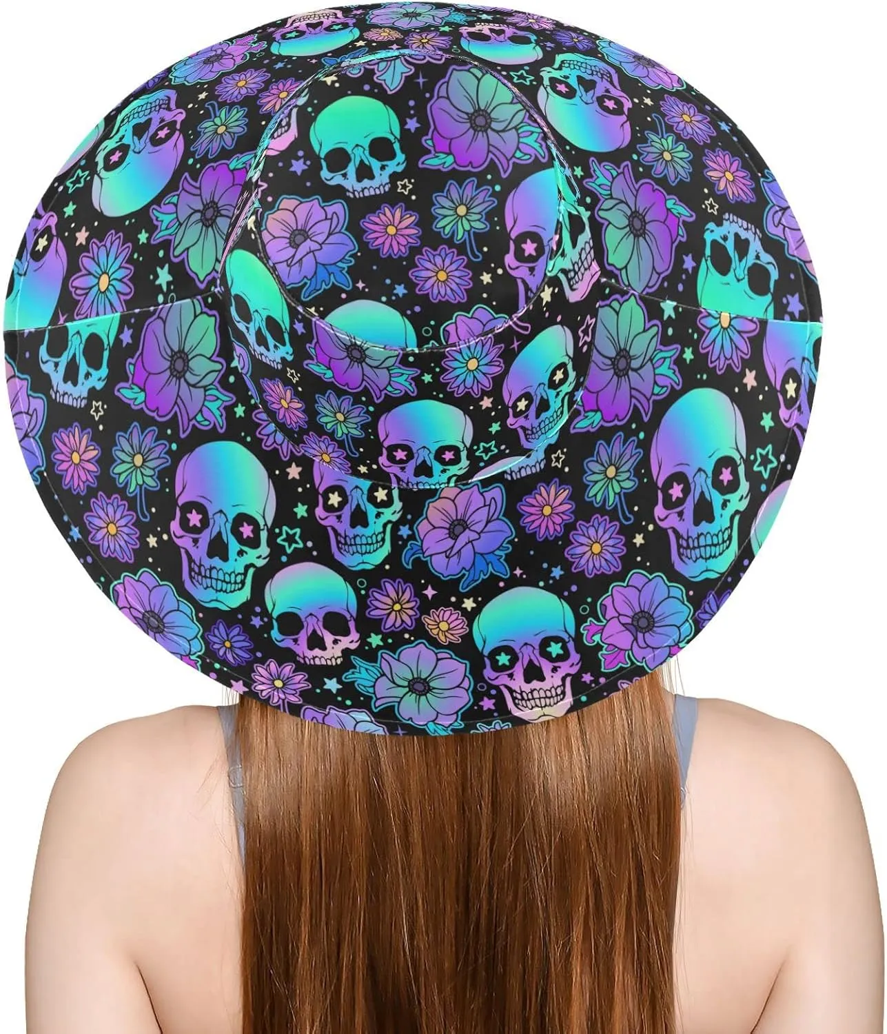 MNSRUU Wide Brim Hats Skull Sun Hat Packable Sun Visors Floppy Summer Beach Hat for UV Protection