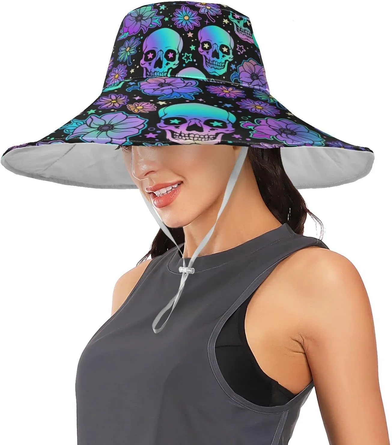 MNSRUU Wide Brim Hats Skull Sun Hat Packable Sun Visors Floppy Summer Beach Hat for UV Protection