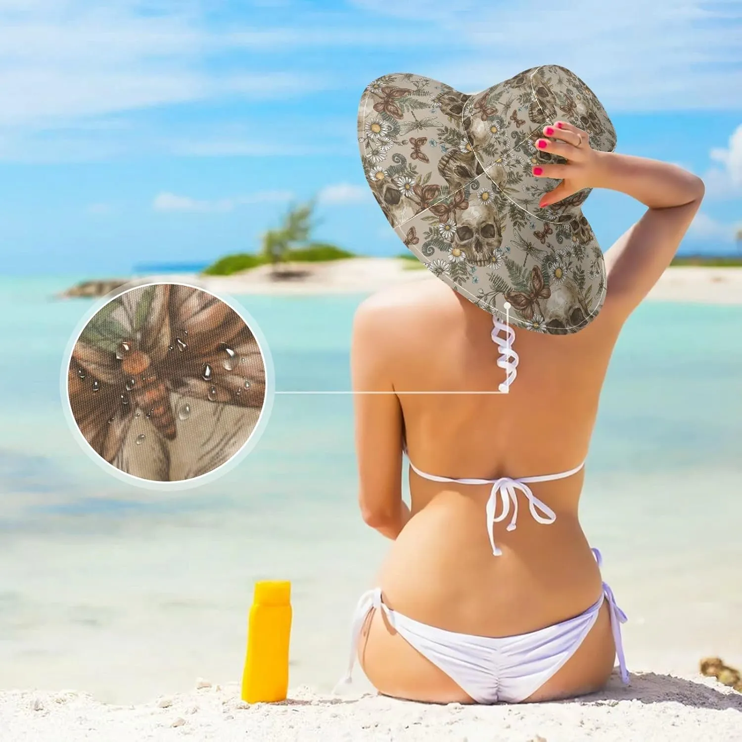 MNSRUU Wide Brim Hats Skull Sun Hat Packable Sun Visors Floppy Summer Beach Hat for UV Protection