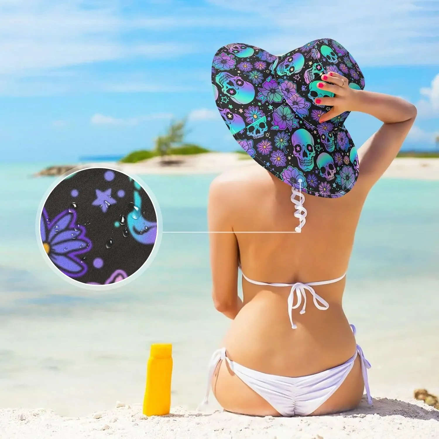 MNSRUU Wide Brim Hats Skull Sun Hat Packable Sun Visors Floppy Summer Beach Hat for UV Protection