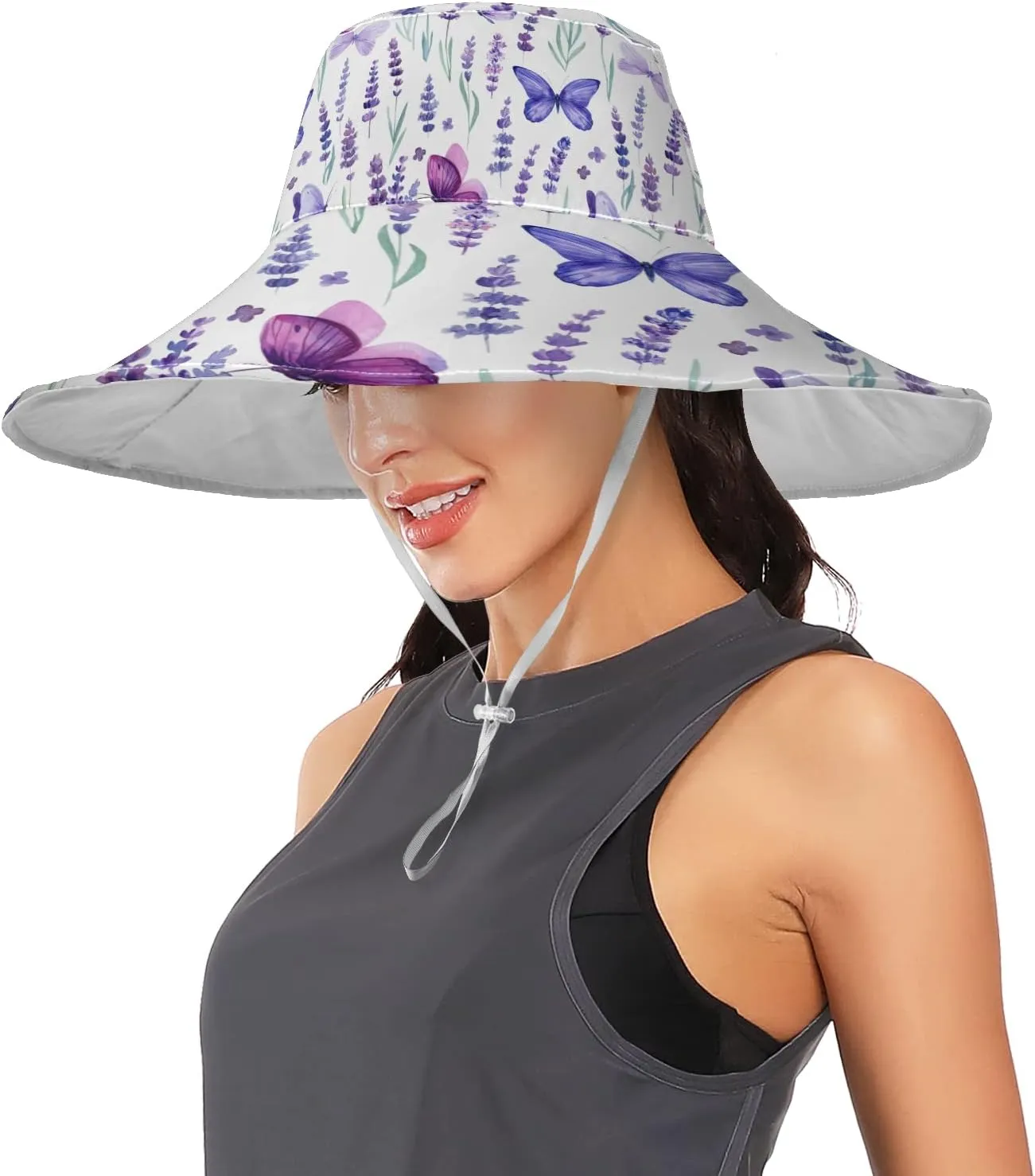 MNSRUU Wide Brim Hats Women Butterfly Sun Hat Packable Sun Visors Summer Beach Hat for UV Protection