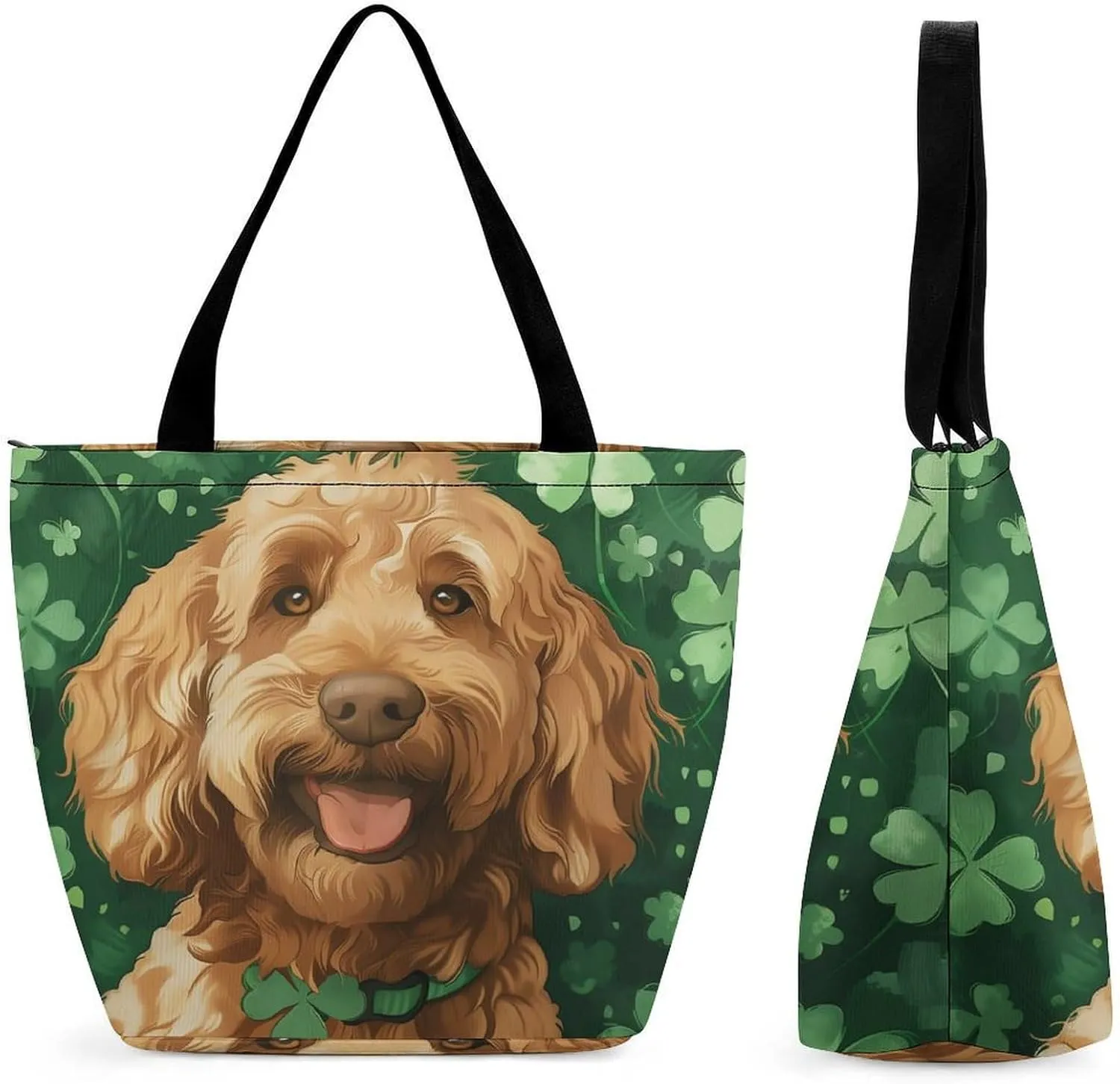 MoBlinko Border Collie Dog St Patrick's Day Women Tote Bags Yoga Reusable Grocery Bagsshoulder Bag Handbag with Zipper