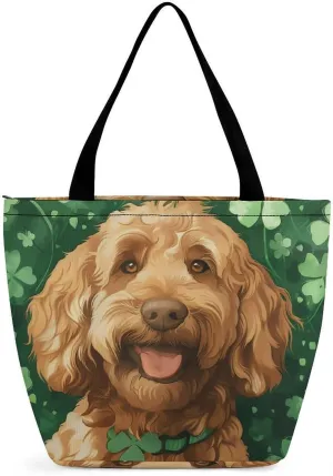 MoBlinko Border Collie Dog St Patrick's Day Women Tote Bags Yoga Reusable Grocery Bagsshoulder Bag Handbag with Zipper