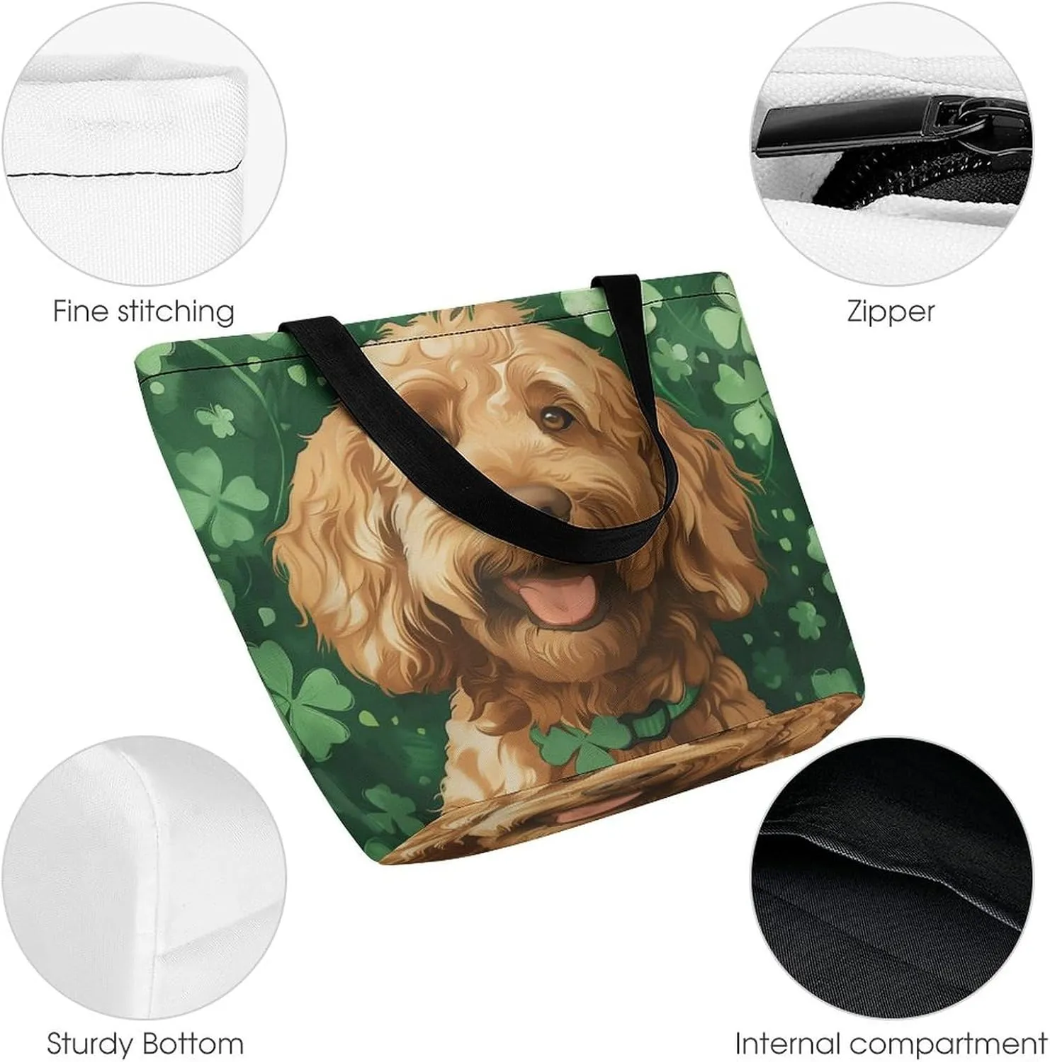 MoBlinko Border Collie Dog St Patrick's Day Women Tote Bags Yoga Reusable Grocery Bagsshoulder Bag Handbag with Zipper