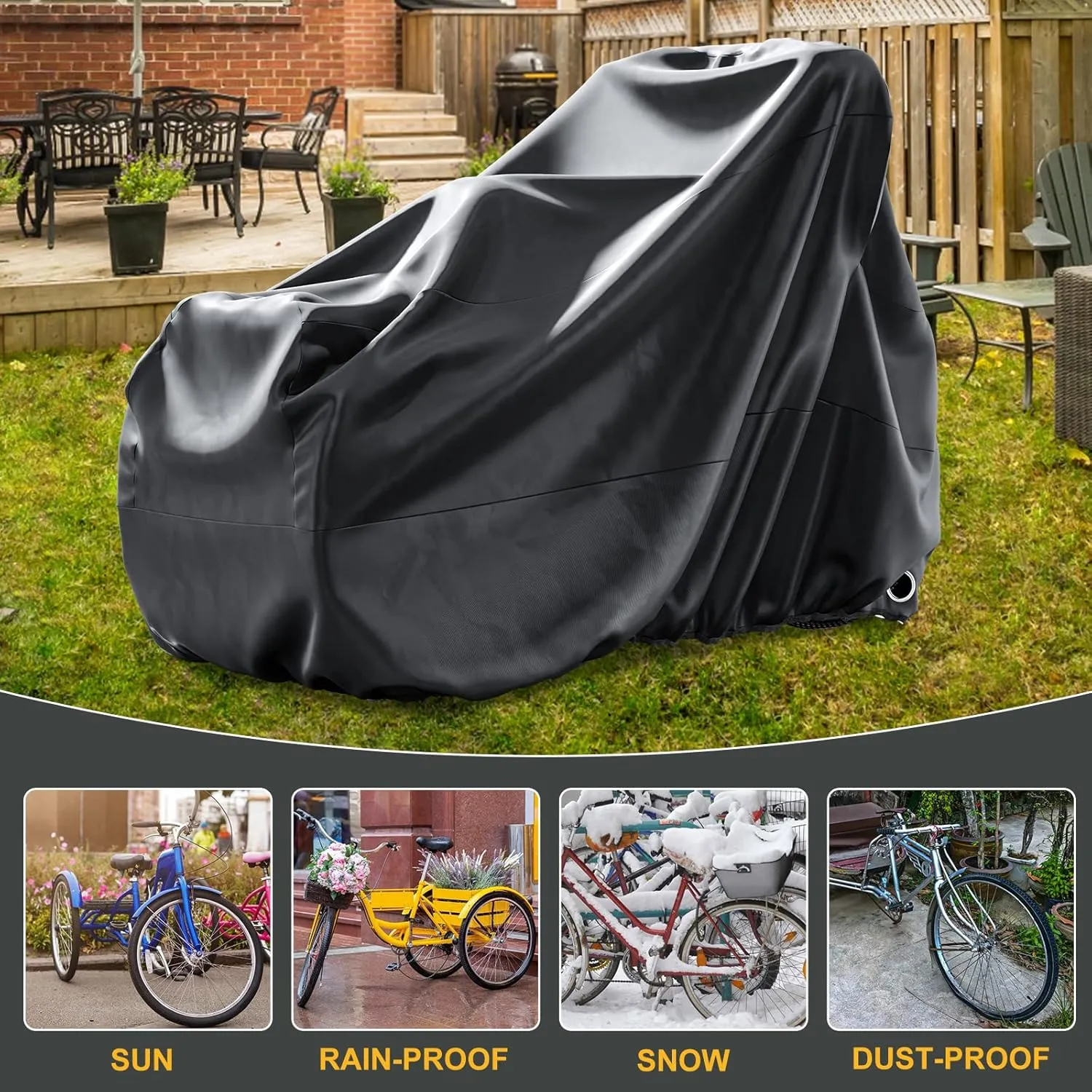 MOONCOOL Adult Tricycle Cover Trike Cover, 3 Wheeled Bicycle Bike Cover for Outdoor Storage Waterproof, Dust Wind Proof for Bikes