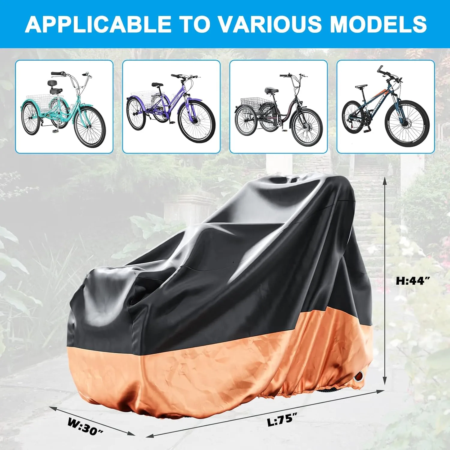 MOPHOTO Bike Cover Adult Tricycle Cover for Outdoor Bicycle Storage, Heavy Duty Waterproof Cover for Tricycle Trike Bikes
