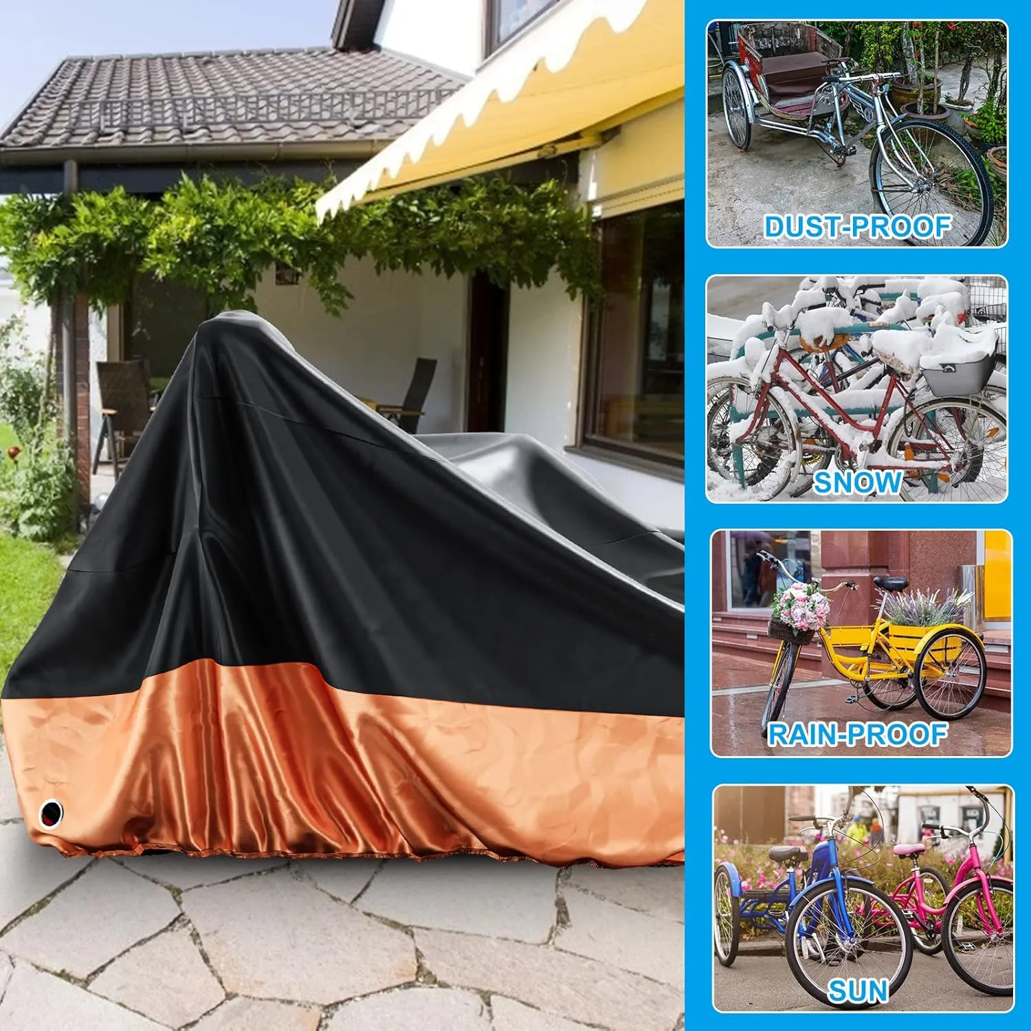 MOPHOTO Bike Cover Adult Tricycle Cover for Outdoor Bicycle Storage, Heavy Duty Waterproof Cover for Tricycle Trike Bikes