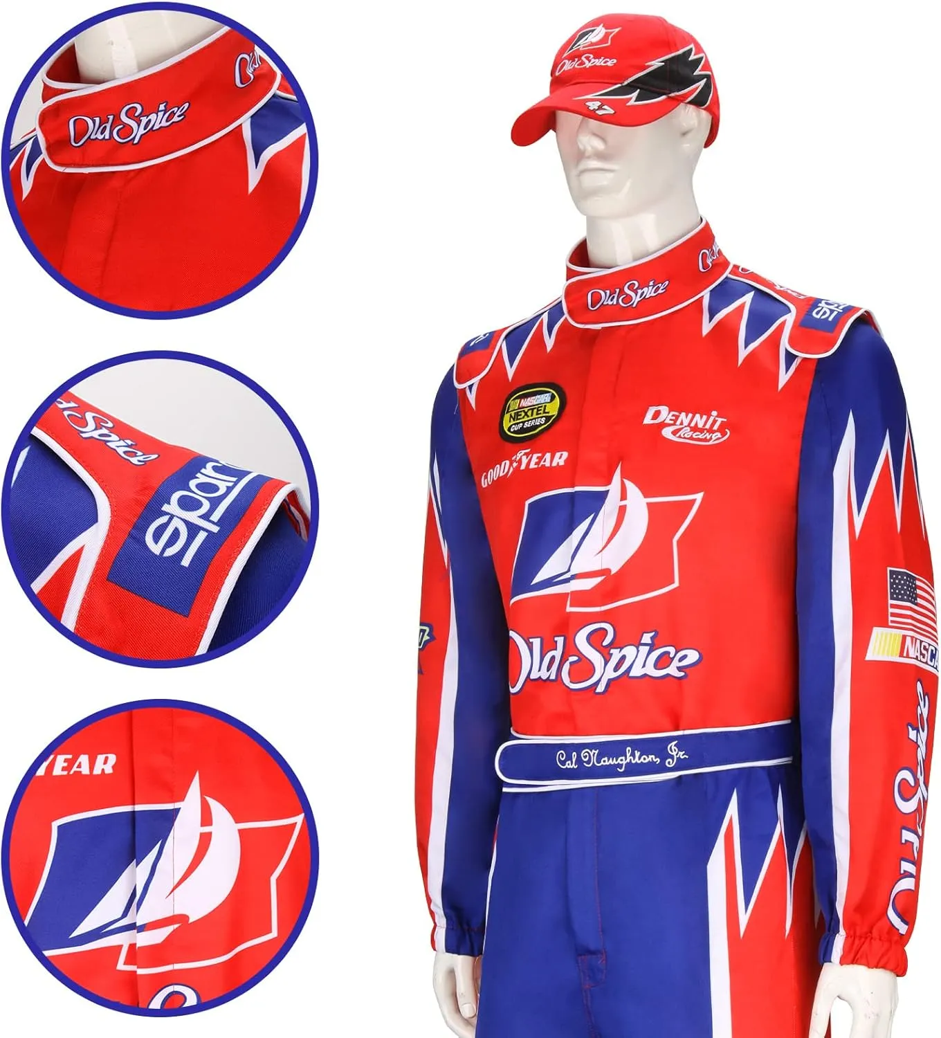 MORROWIND Ricky Bobby Racing Costume Jumpsuit Cap Hat Outfit Adult Men Talladega Nights Halloween Cosplay Party Full Suit Set
