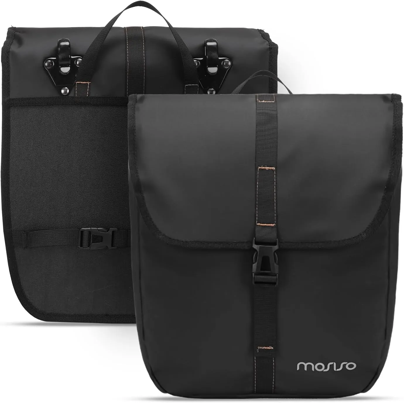 MOSISO 20L Bike Panniers, 2 Pack Waterproof Panniers Bike Bag, Large Capacity Flap Bicycle Rear Rack Seat Luggage Storage Trunk Bag for Road Mountain Cycling Traveling Commuting, Black