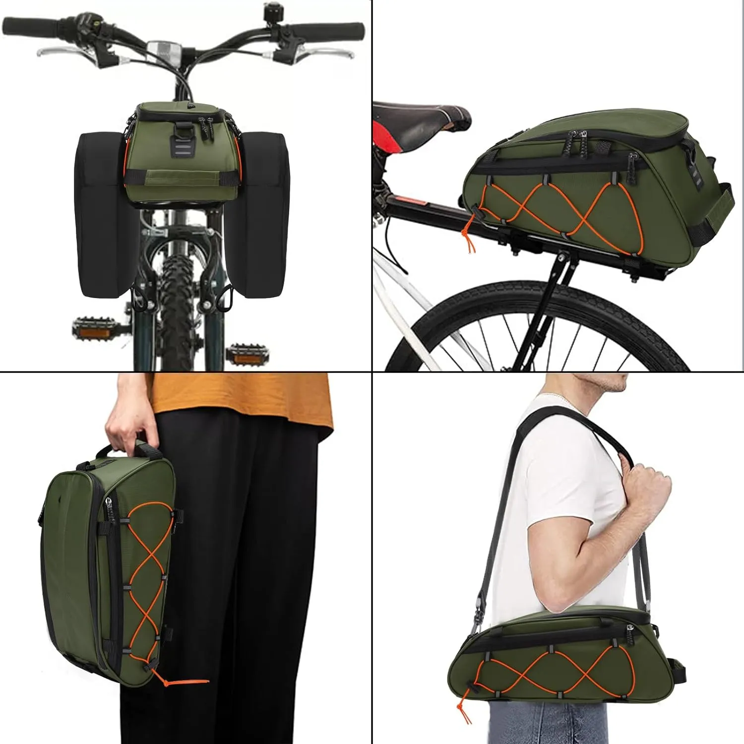 MOSISO Bike Rack Bag with 2 Removable Panniers, Waterproof Bike Trunk Cooler Storage Handbag Insulated Bicycle Rear Seat Pouch, Bicycle Storage Saddle Shoulder Bag Cycling Luggage Pouch, Army Green
