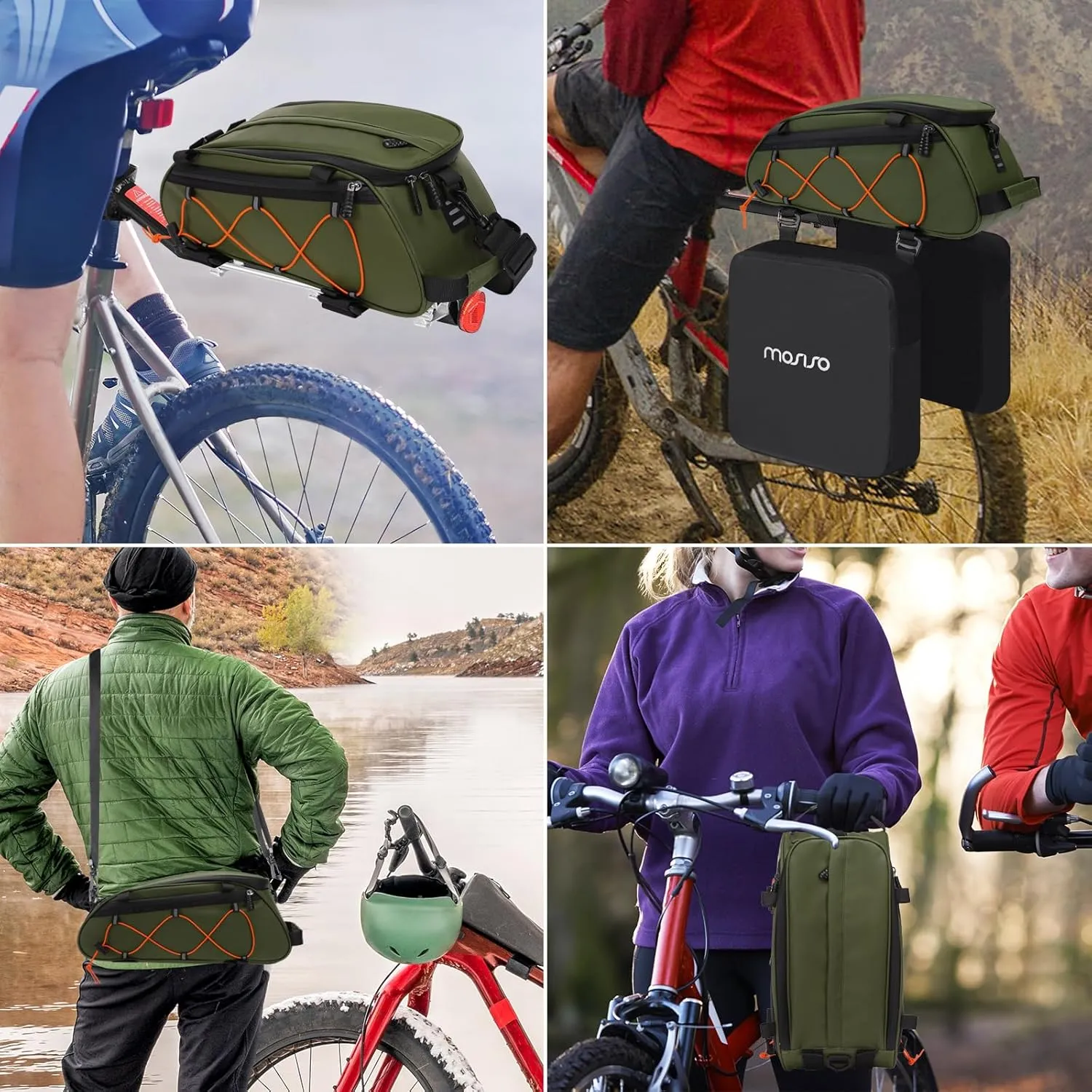 MOSISO Bike Rack Bag with 2 Removable Panniers, Waterproof Bike Trunk Cooler Storage Handbag Insulated Bicycle Rear Seat Pouch, Bicycle Storage Saddle Shoulder Bag Cycling Luggage Pouch, Army Green
