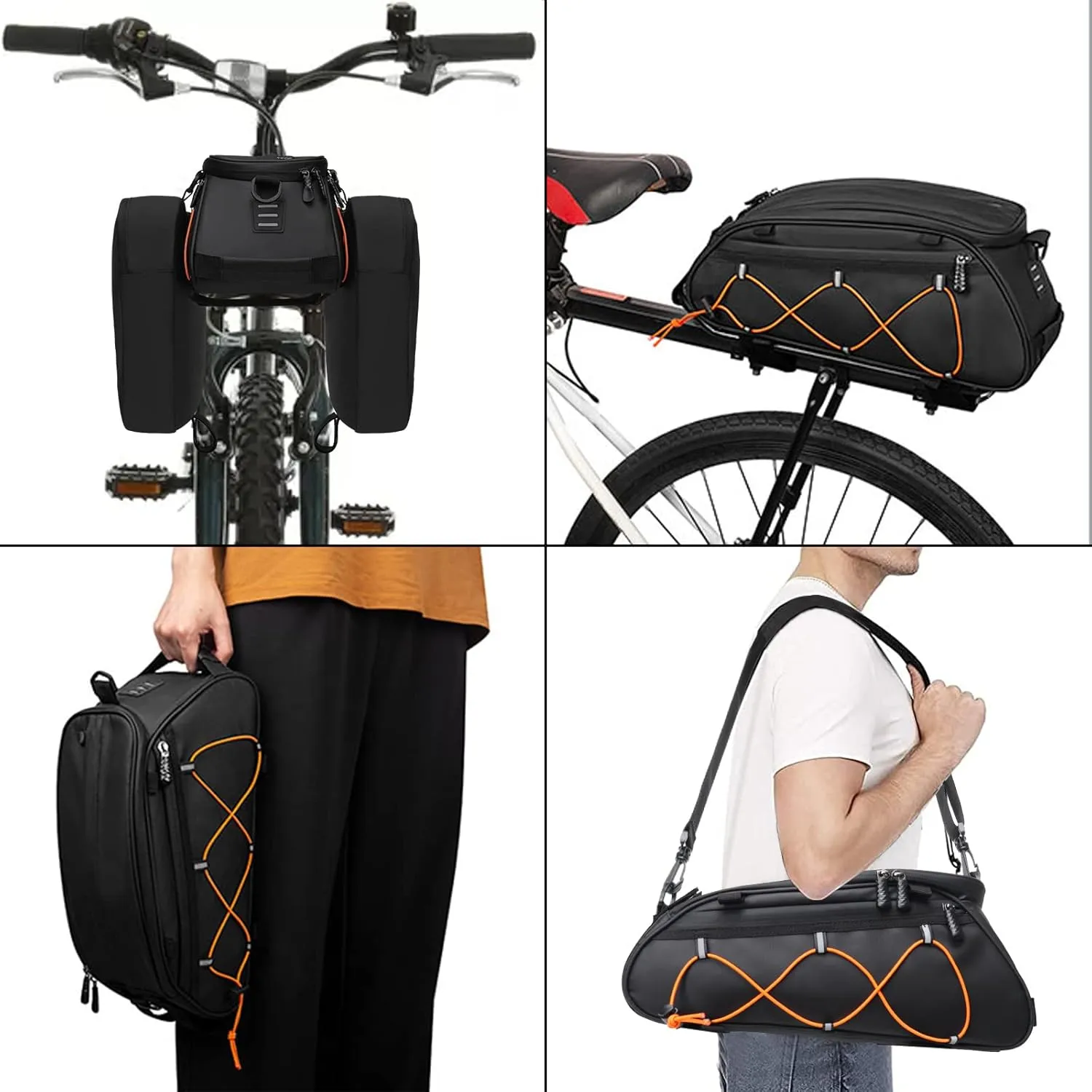 MOSISO Bike Rack Bag with 2 Removable Panniers, Waterproof Bike Trunk Cooler Storage Handbag Insulated Bicycle Rear Seat Pouch, Bicycle Storage Saddle Shoulder Bag Cycling Luggage Pouch, Black