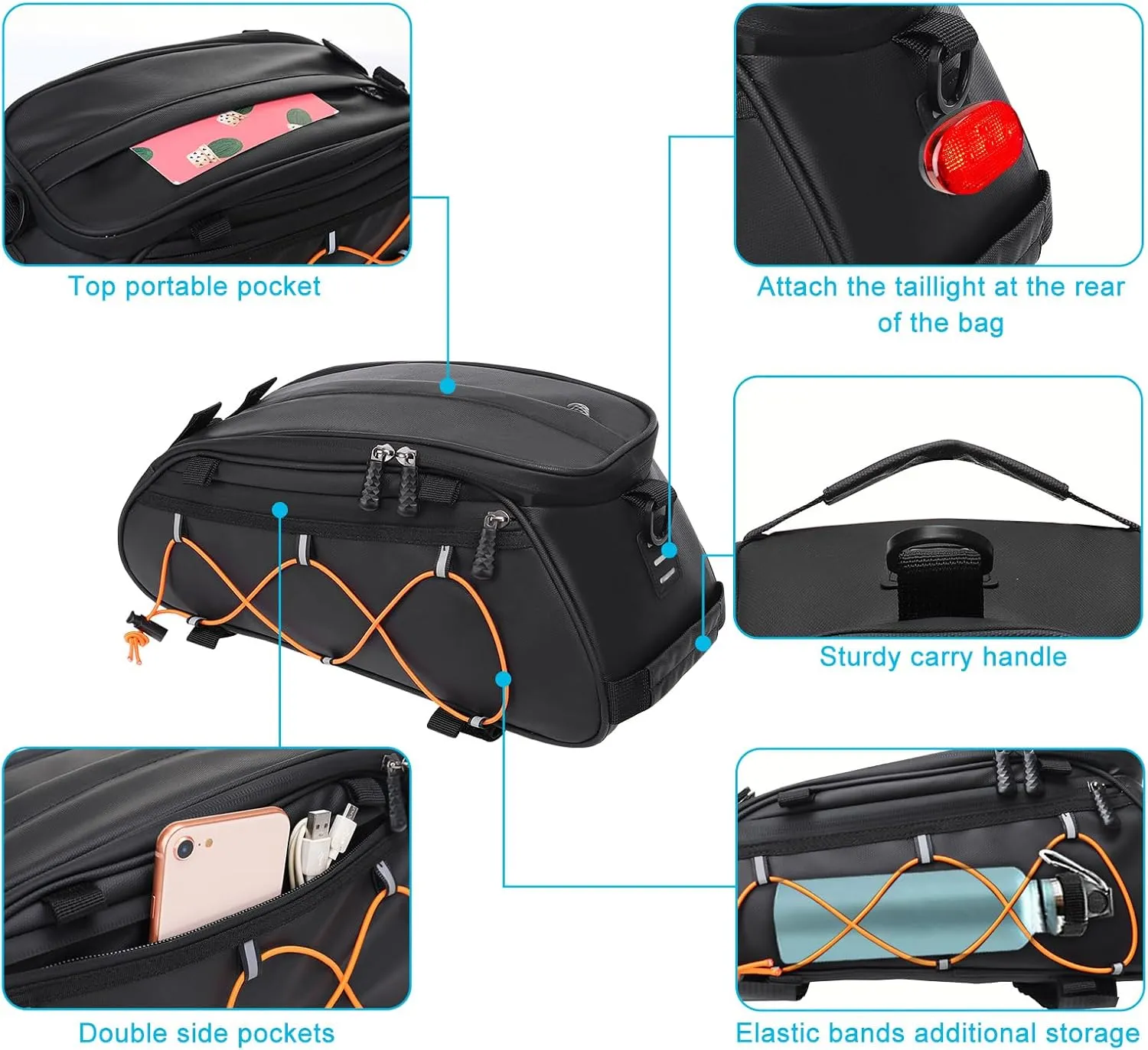 MOSISO Bike Rack Bag with 2 Removable Panniers, Waterproof Bike Trunk Cooler Storage Handbag Insulated Bicycle Rear Seat Pouch, Bicycle Storage Saddle Shoulder Bag Cycling Luggage Pouch, Black