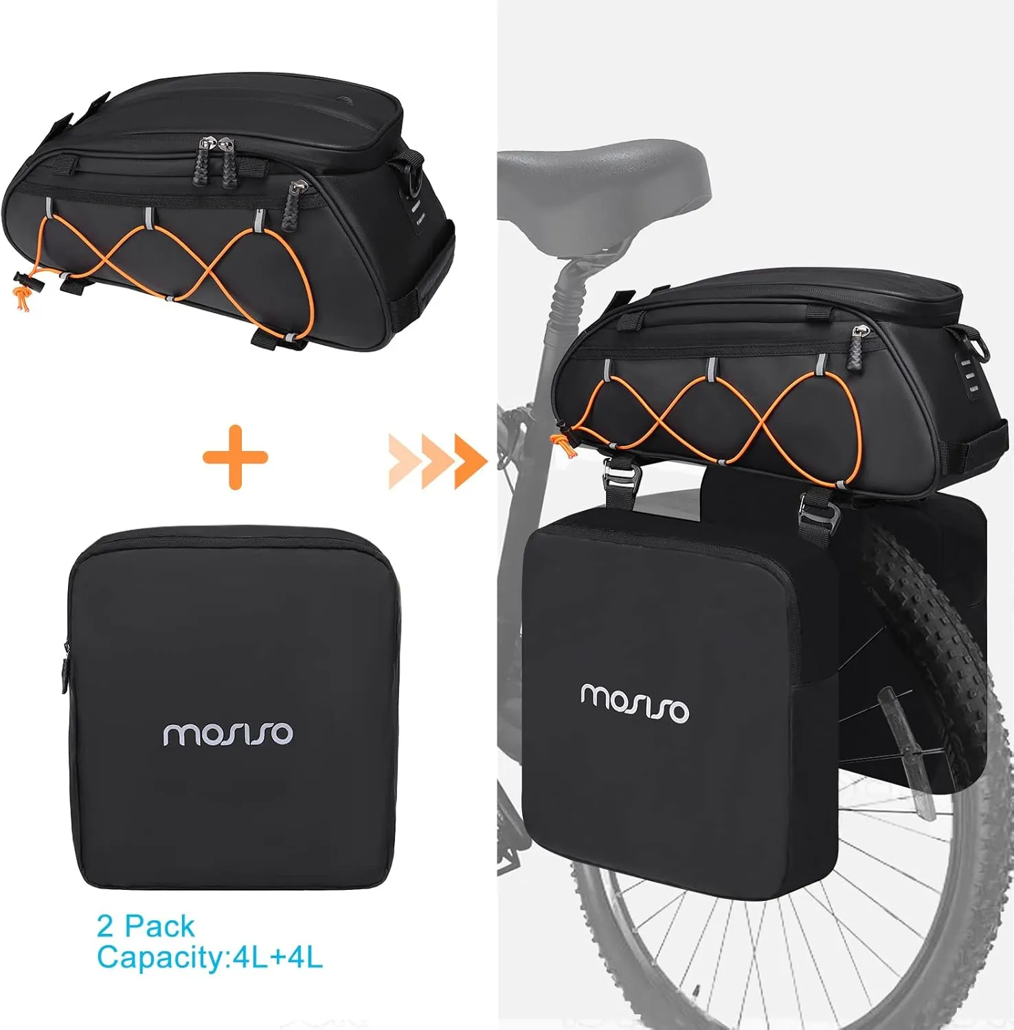 MOSISO Bike Rack Bag with 2 Removable Panniers, Waterproof Bike Trunk Cooler Storage Handbag Insulated Bicycle Rear Seat Pouch, Bicycle Storage Saddle Shoulder Bag Cycling Luggage Pouch, Black