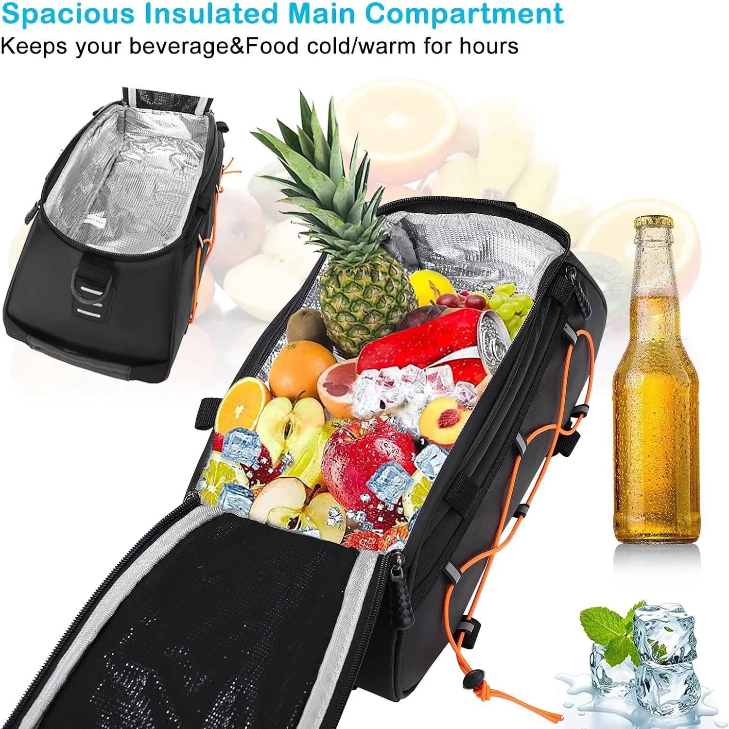 MOSISO Bike Rack Bag with 2 Removable Panniers, Waterproof Bike Trunk Cooler Storage Handbag Insulated Bicycle Rear Seat Pouch, Bicycle Storage Saddle Shoulder Bag Cycling Luggage Pouch, Black