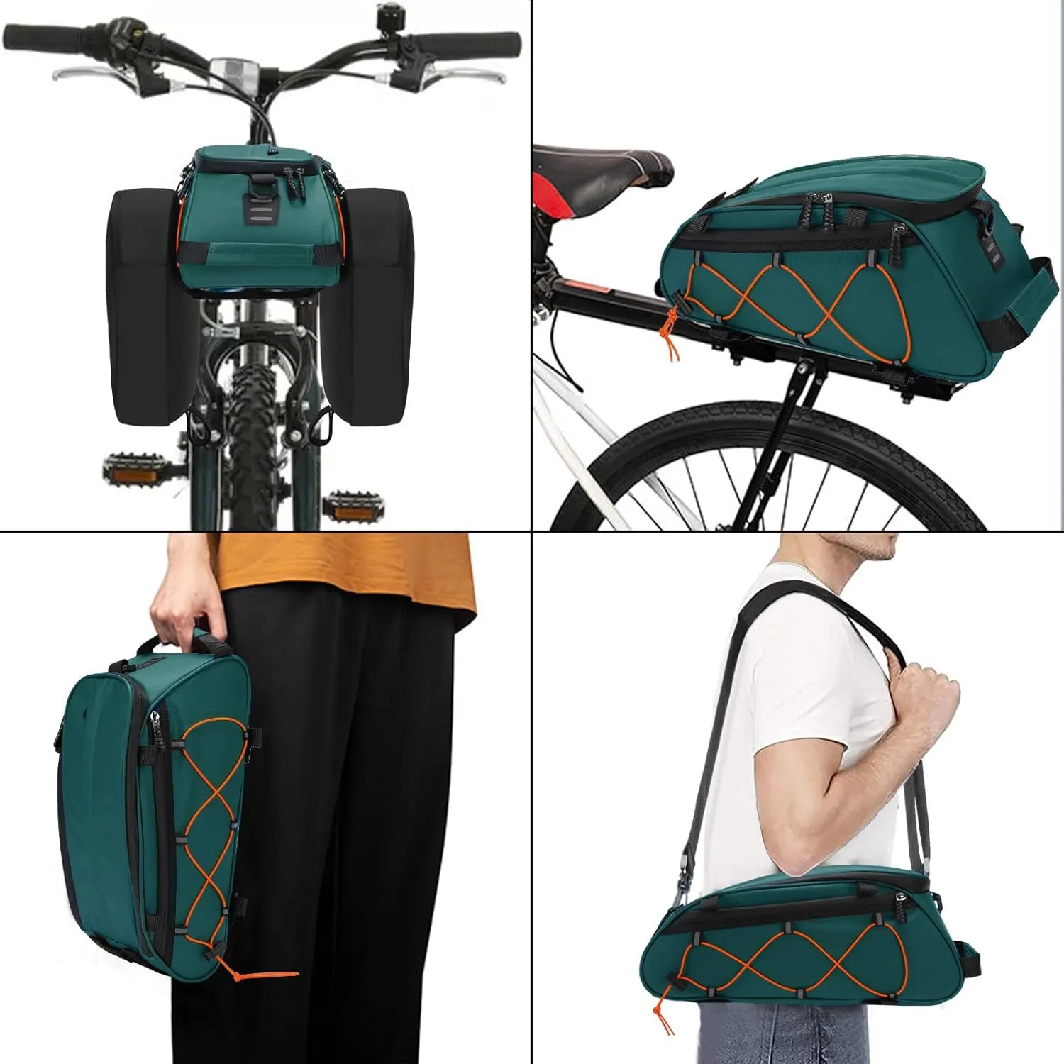MOSISO Bike Rack Bag with 2 Removable Panniers, Waterproof Bike Trunk Cooler Storage Handbag Insulated Bicycle Rear Seat Pouch, Bicycle Storage Saddle Shoulder Bag Cycling Luggage Pouch, Teal Green