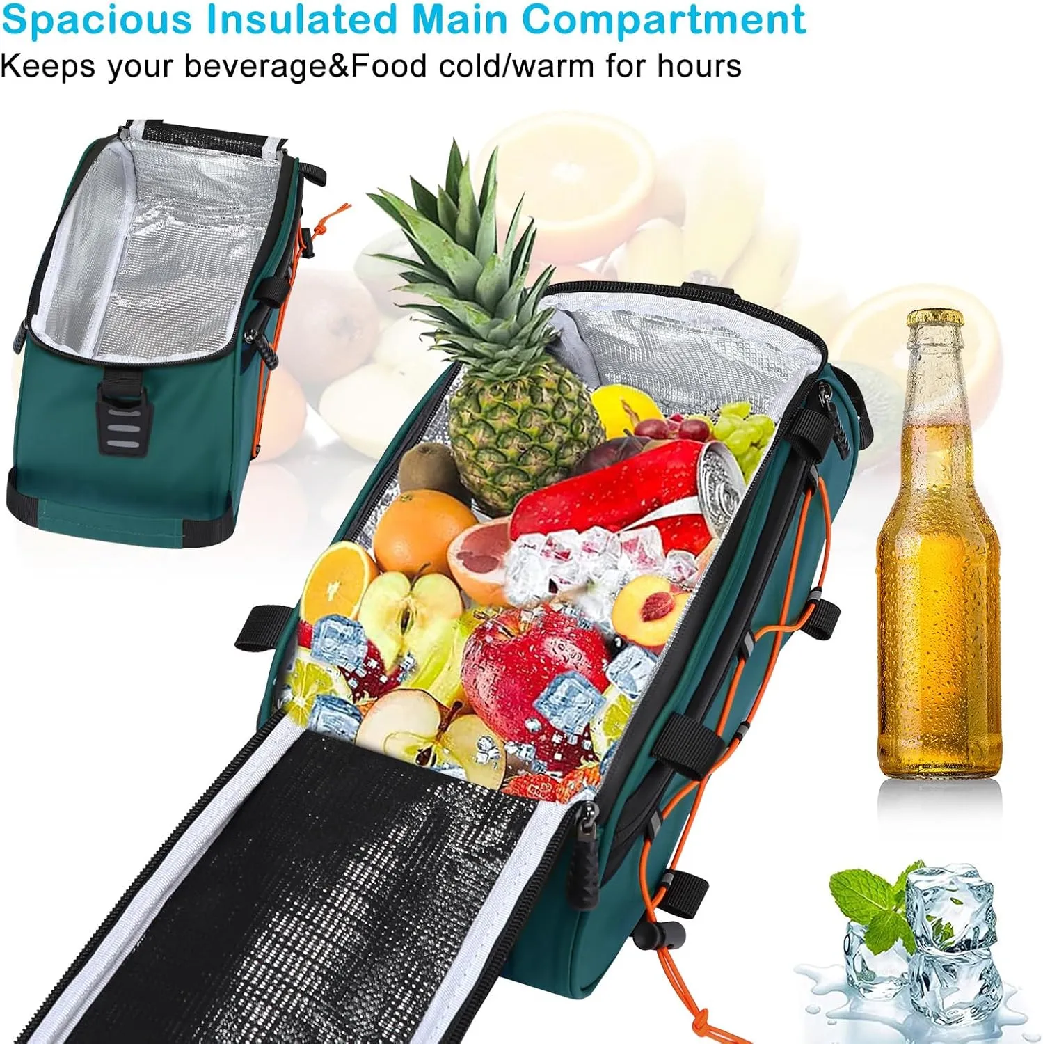MOSISO Bike Rack Bag with 2 Removable Panniers, Waterproof Bike Trunk Cooler Storage Handbag Insulated Bicycle Rear Seat Pouch, Bicycle Storage Saddle Shoulder Bag Cycling Luggage Pouch, Teal Green