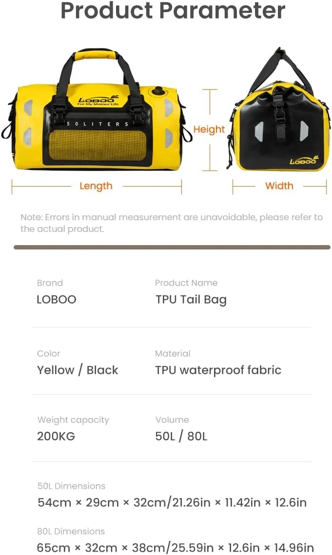 Motorcycle Travel Luggage Bag, Motorcycle Luggage Bag, Skiing, Hiking, Camping, Rowing, Cycling, Fishing, Outdoor Luggage Bag (Black, 50L)