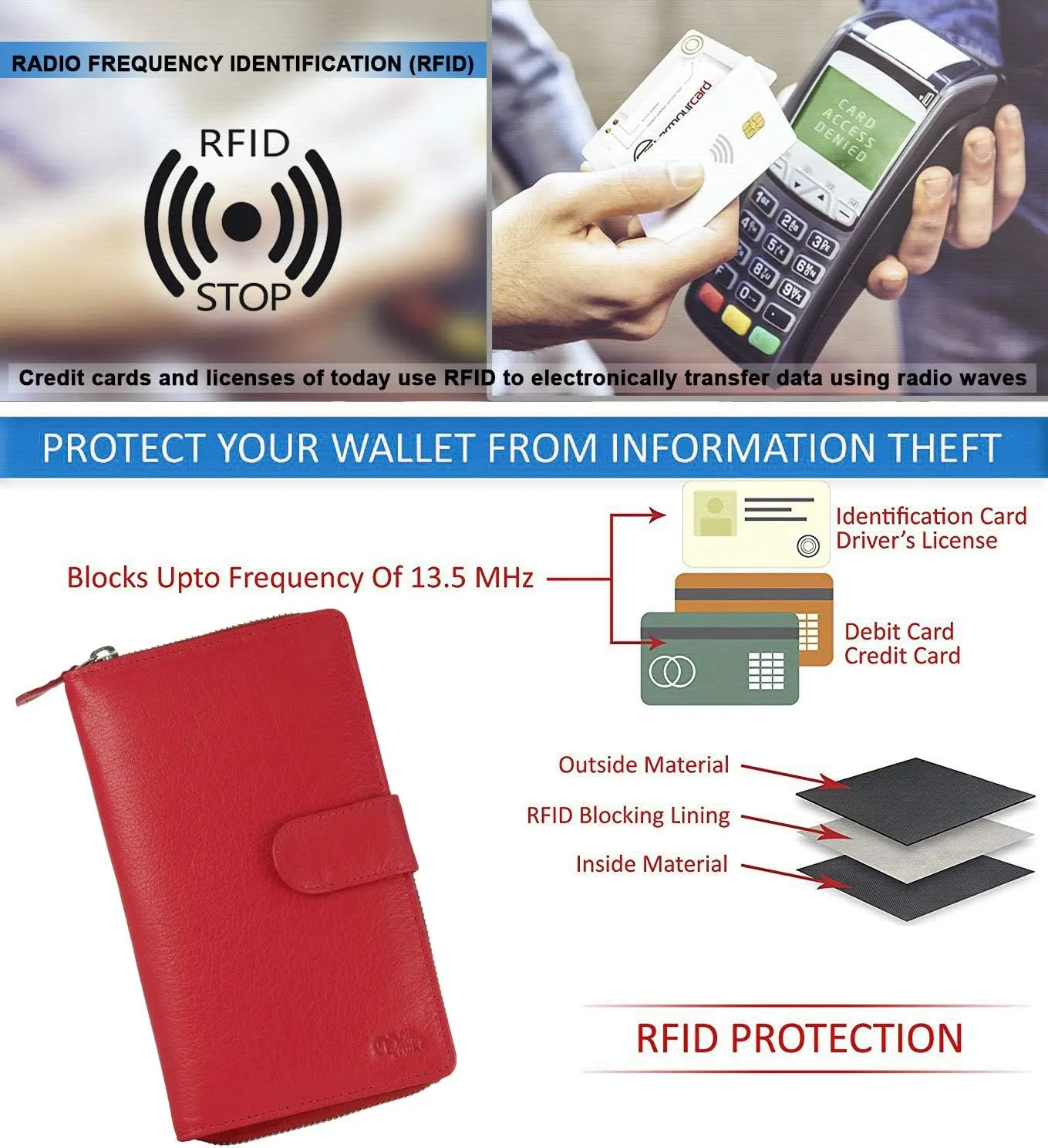 Mou Meraki Big Fat RFID Blocking Leather Organizer Checkbook Wallets For Women - Clutch