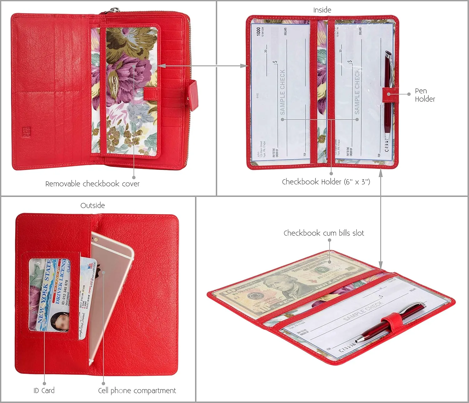 Mou Meraki Big Fat RFID Blocking Leather Organizer Checkbook Wallets For Women - Clutch