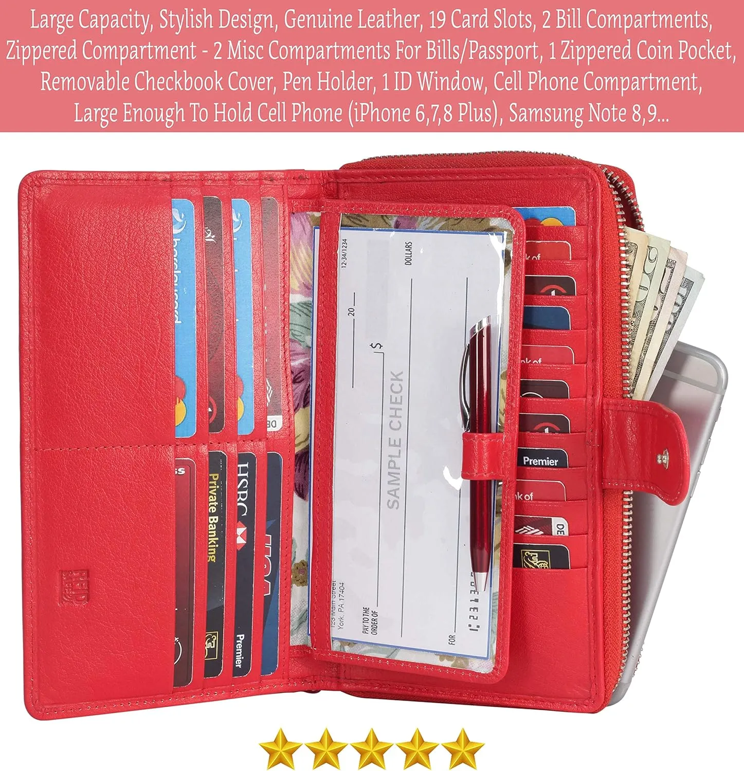 Mou Meraki Big Fat RFID Blocking Leather Organizer Checkbook Wallets For Women - Clutch