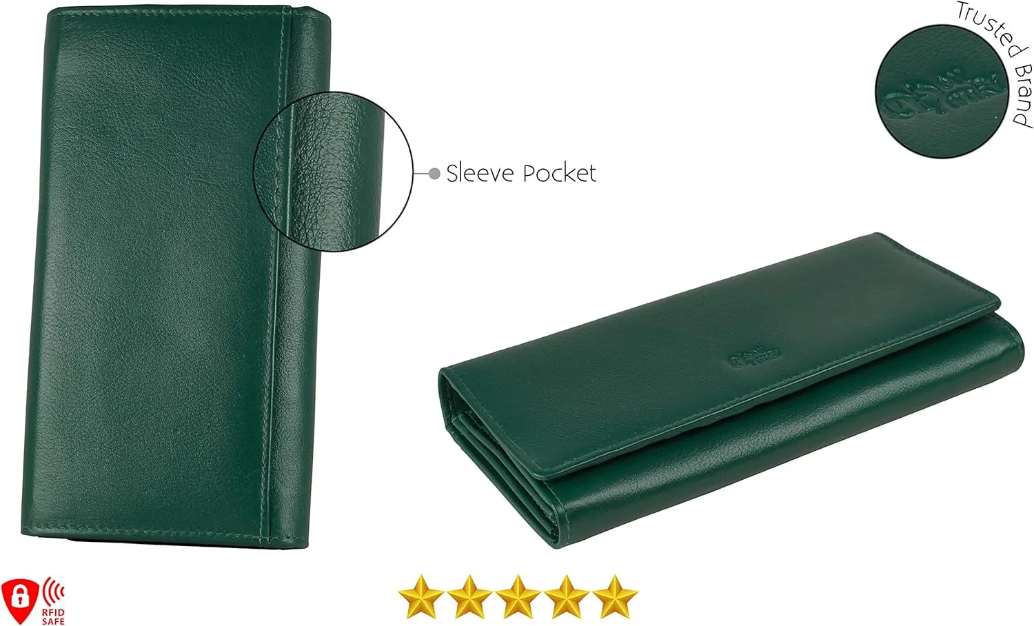 Mou Meraki Women RFID Blocking Genuine Leather Bifold Wallet-Clutch For Women-Shield Against Identity Theft