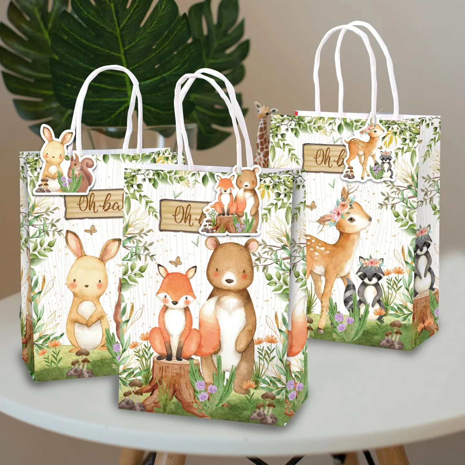 Mpanwen Woodland Goodie Bags, 16 Pcs Woodsy Forest Baby Shower Party Favor Candy Treat Gifts Bags With Handle for Baby Shower Holiday Party Decorations