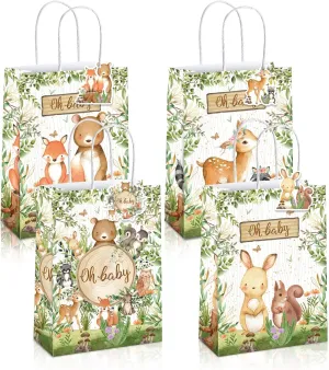 Mpanwen Woodland Goodie Bags, 16 Pcs Woodsy Forest Baby Shower Party Favor Candy Treat Gifts Bags With Handle for Baby Shower Holiday Party Decorations
