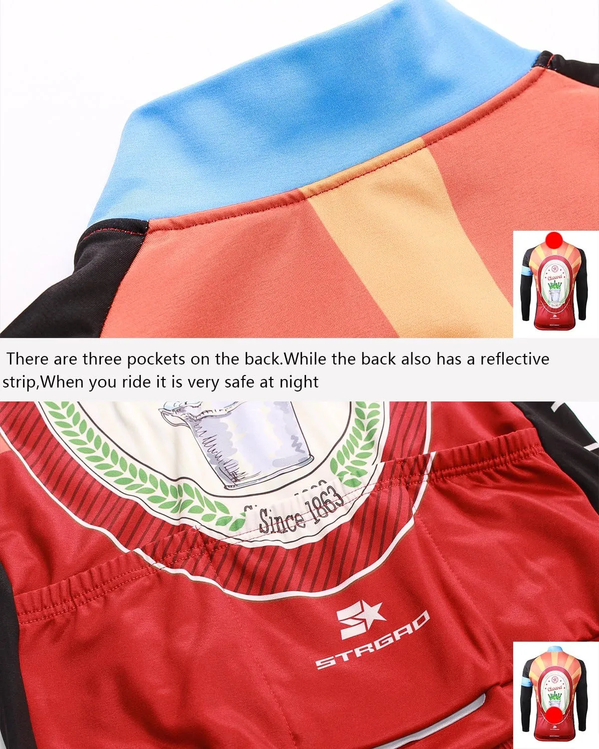 MR Strgao Men's Cycling Winter Thermal Jacket Windproof Long Sleeves Bike Jersey Bicycle Coat