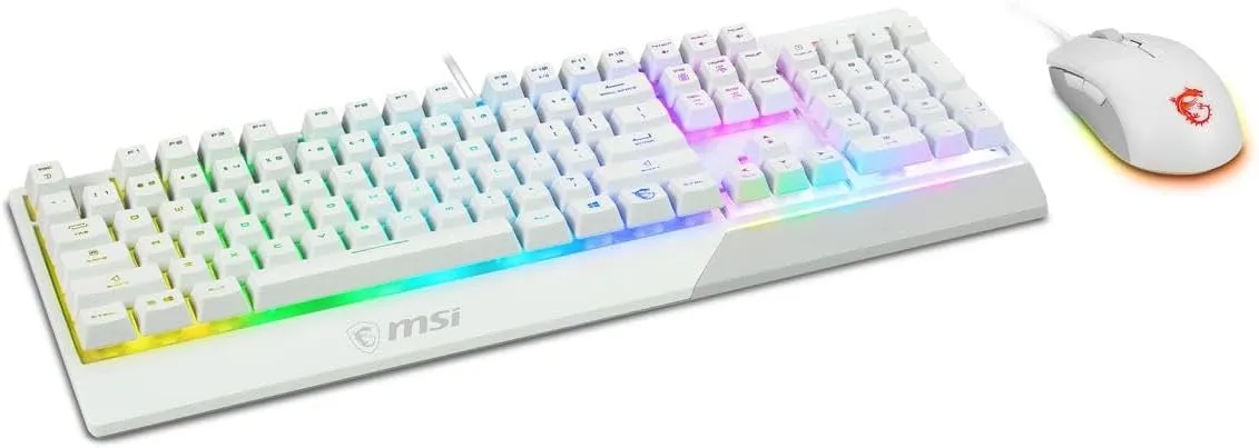 MSI Vigor GK30 Combo White, 6-Zone RGB GK30 Gaming Keyboard & GM11 Gaming Mouse, Water Repellent & Splash-Proof, 5000 DPI