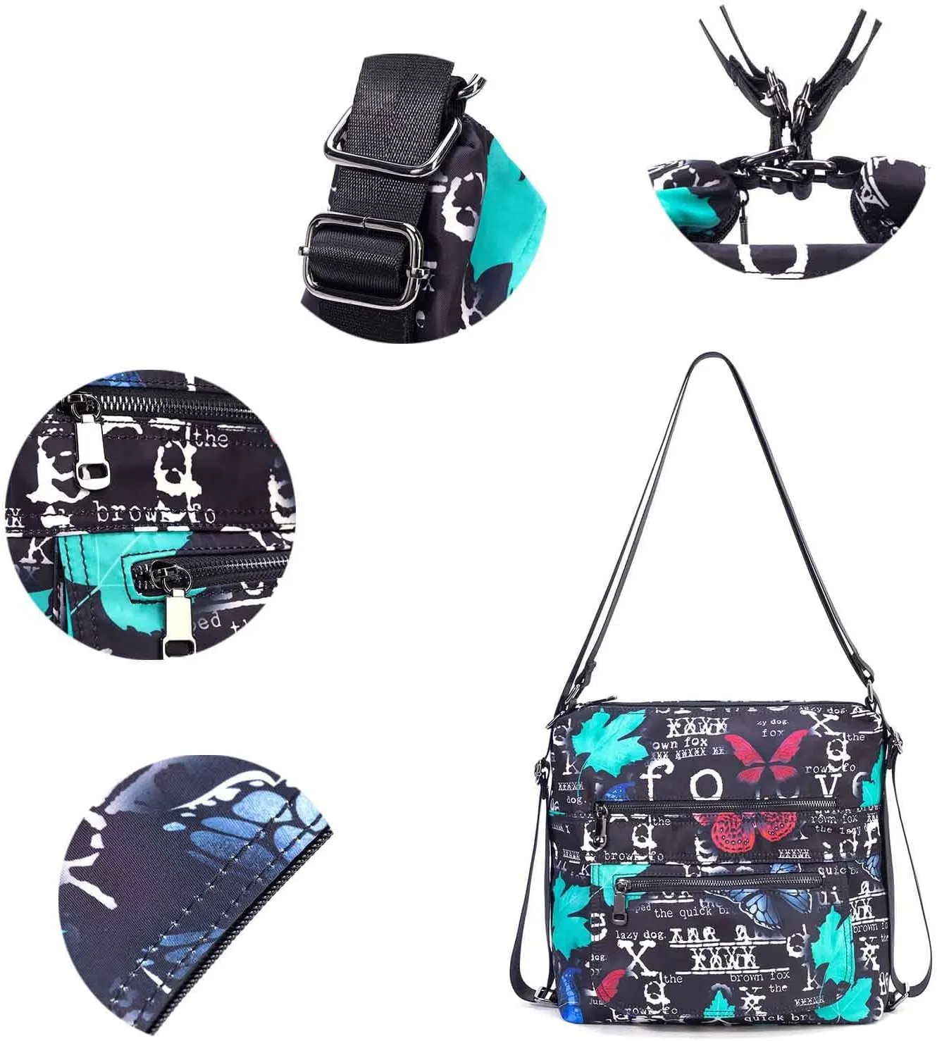 Multiple Compartments Satchel Handbags Waterproof Nylon Crossbody Bags for Women Adjustable Strap Tote for Ladies