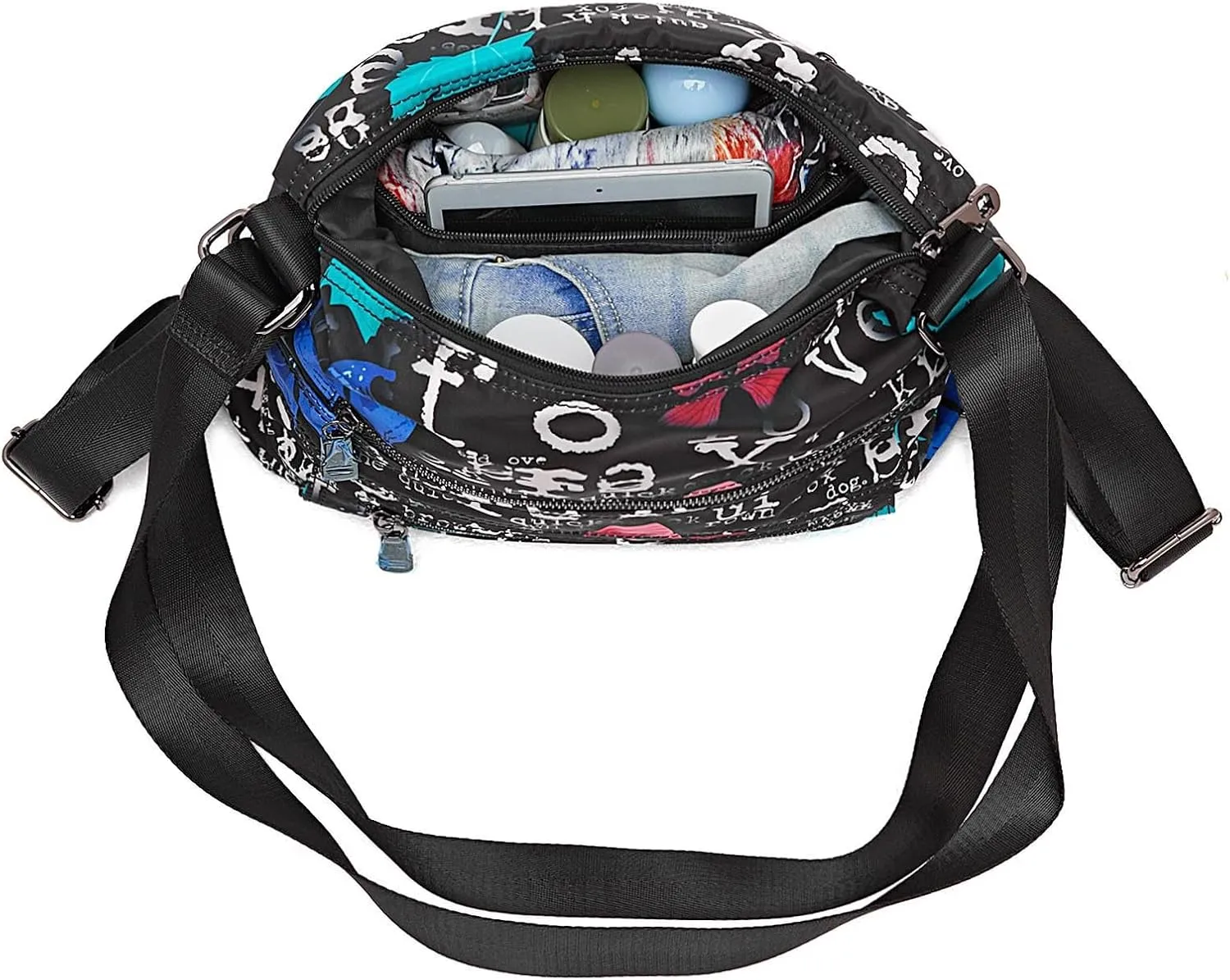 Multiple Compartments Satchel Handbags Waterproof Nylon Crossbody Bags for Women Adjustable Strap Tote for Ladies