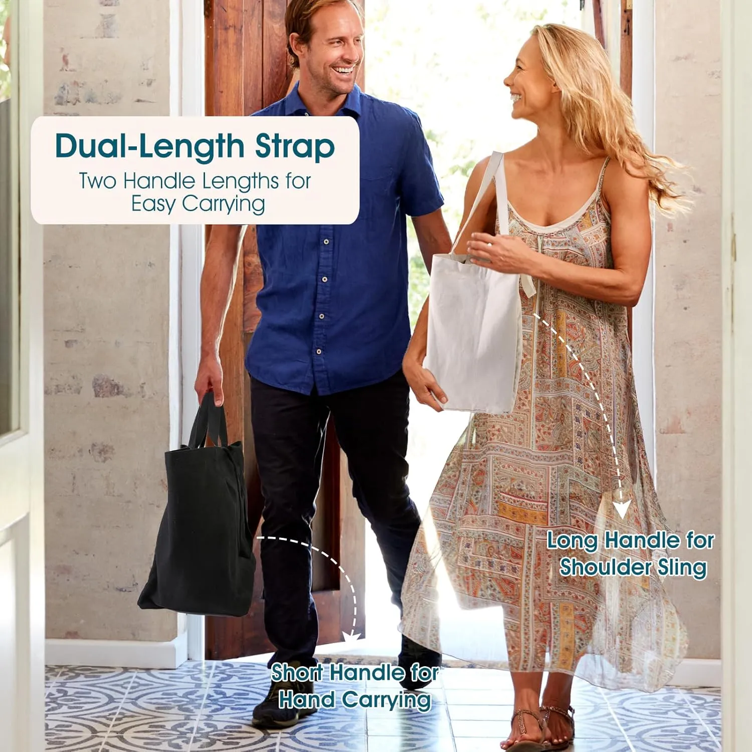 musbus Large Canvas Tote Bag-Organic Cotton, Shopping/Farmers Market, 3-Pack Reusable Grocery Bags with Pockets/Bottle Sleeves, Eco-Friendly, Long Shoulder Strap and Short Handle, Foldable, Washable