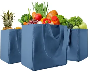 musbus Large Canvas Tote Bag-Organic Cotton, Shopping/Farmers Market, 3-Pack Reusable Grocery Bags with Pockets/Bottle Sleeves, Eco-Friendly, Long Shoulder Strap and Short Handle, Foldable, Washable